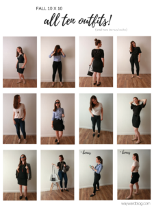 A grid showing all of Alyssa's outfits from the 10x10, and some bonus outfits