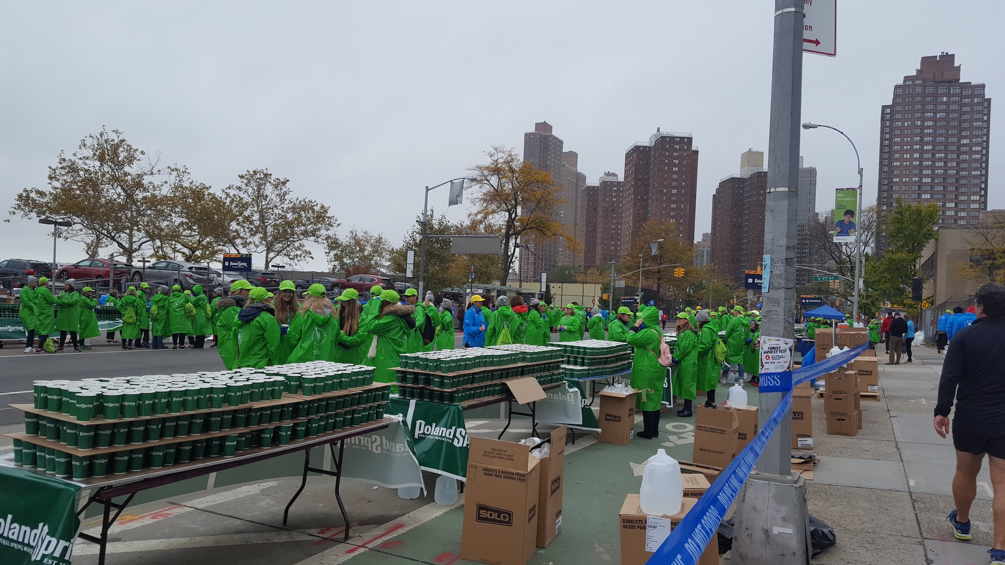 a team with water ready for the NYC Marathon