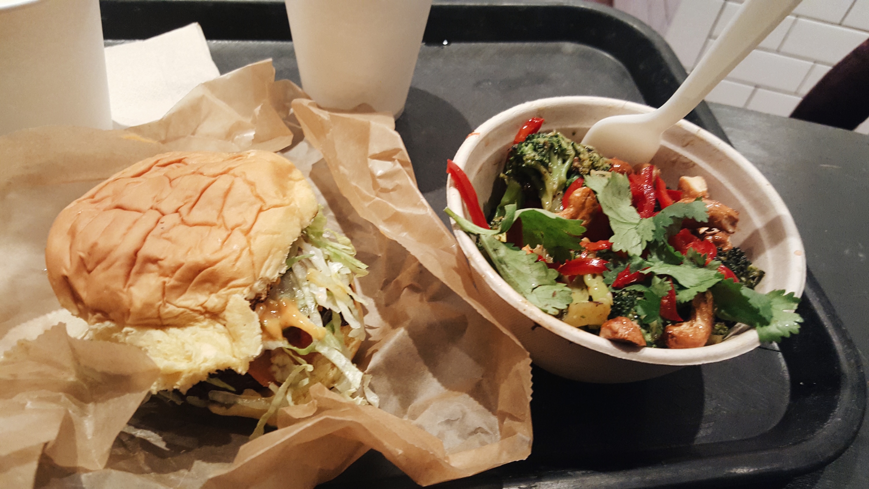 A Superiority Burger and a broccoli salad