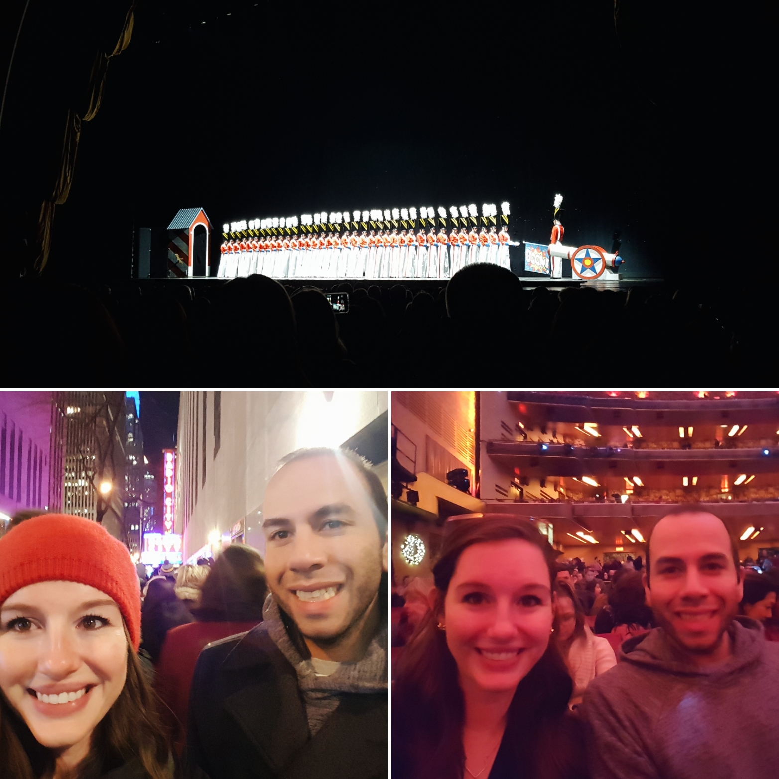 A collage of photos taken at the Rockettes show