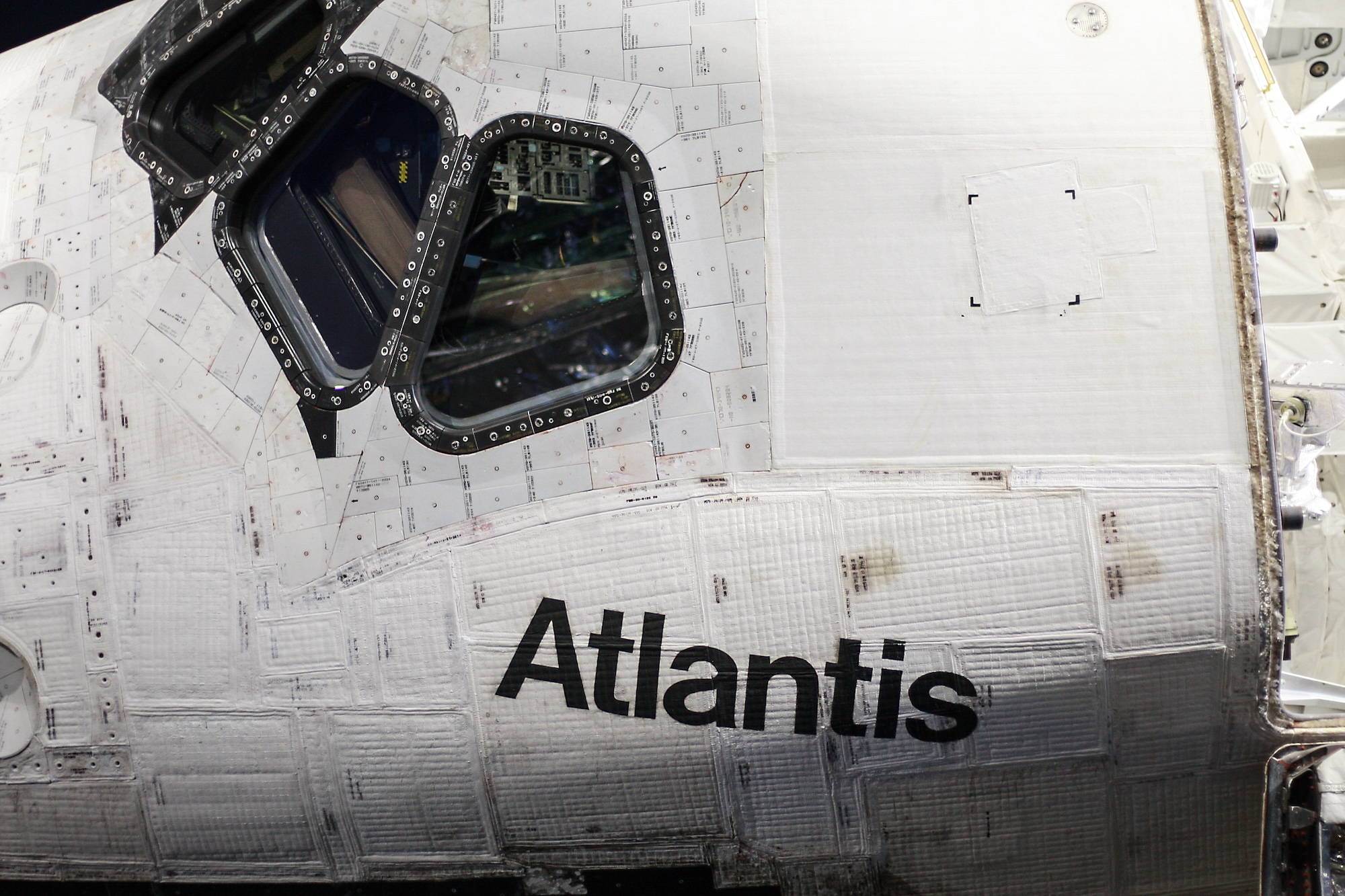 A close-up of the space shuttle Atlantis at Kennedy Space Center