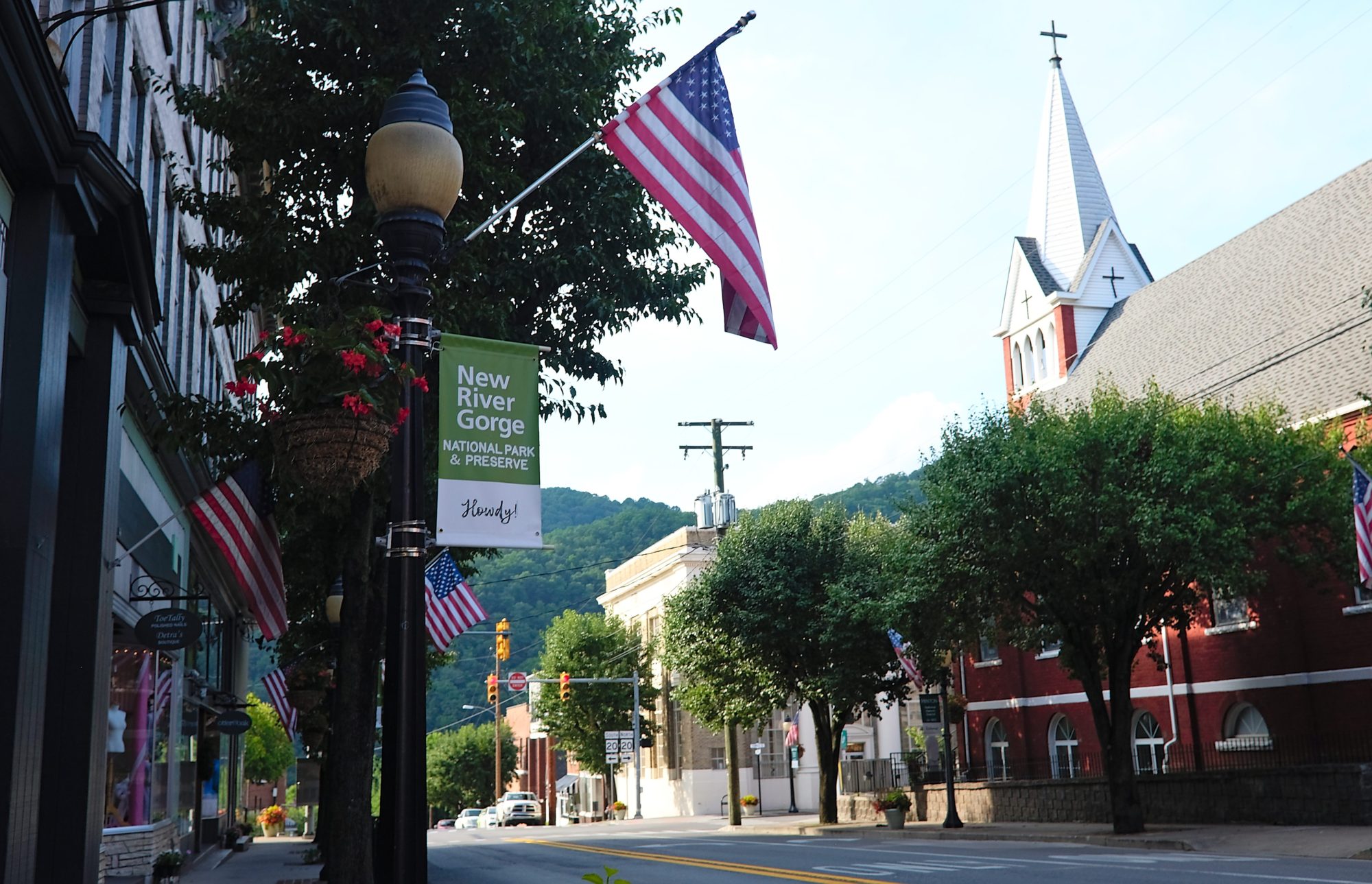 A sidewalk in historic Hinton, WV