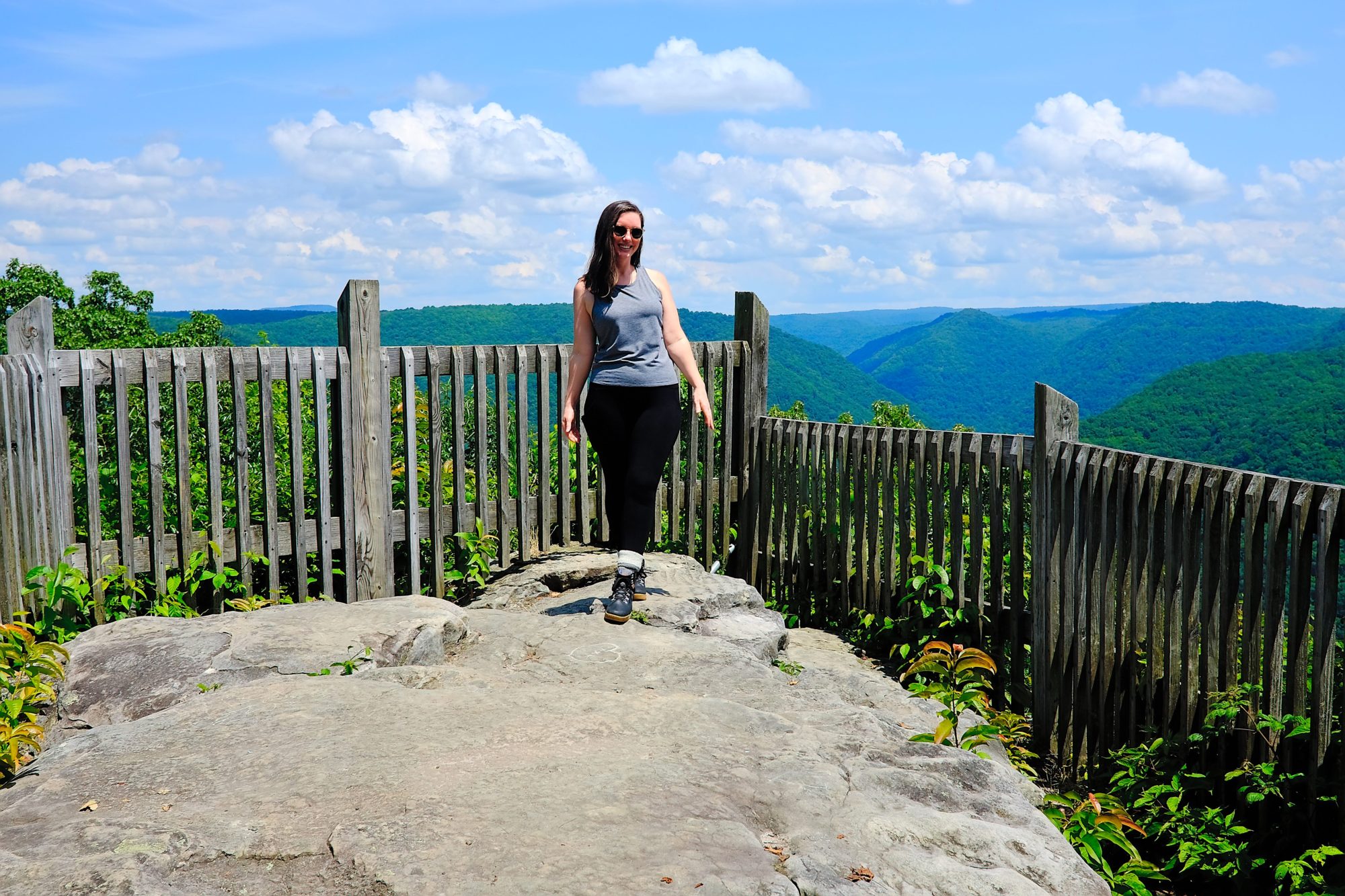 Alyssa wears hiking gear at Turkey Spur