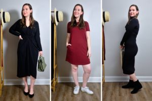 Alyssa in three dresses from a Universal Standard Mystery Box