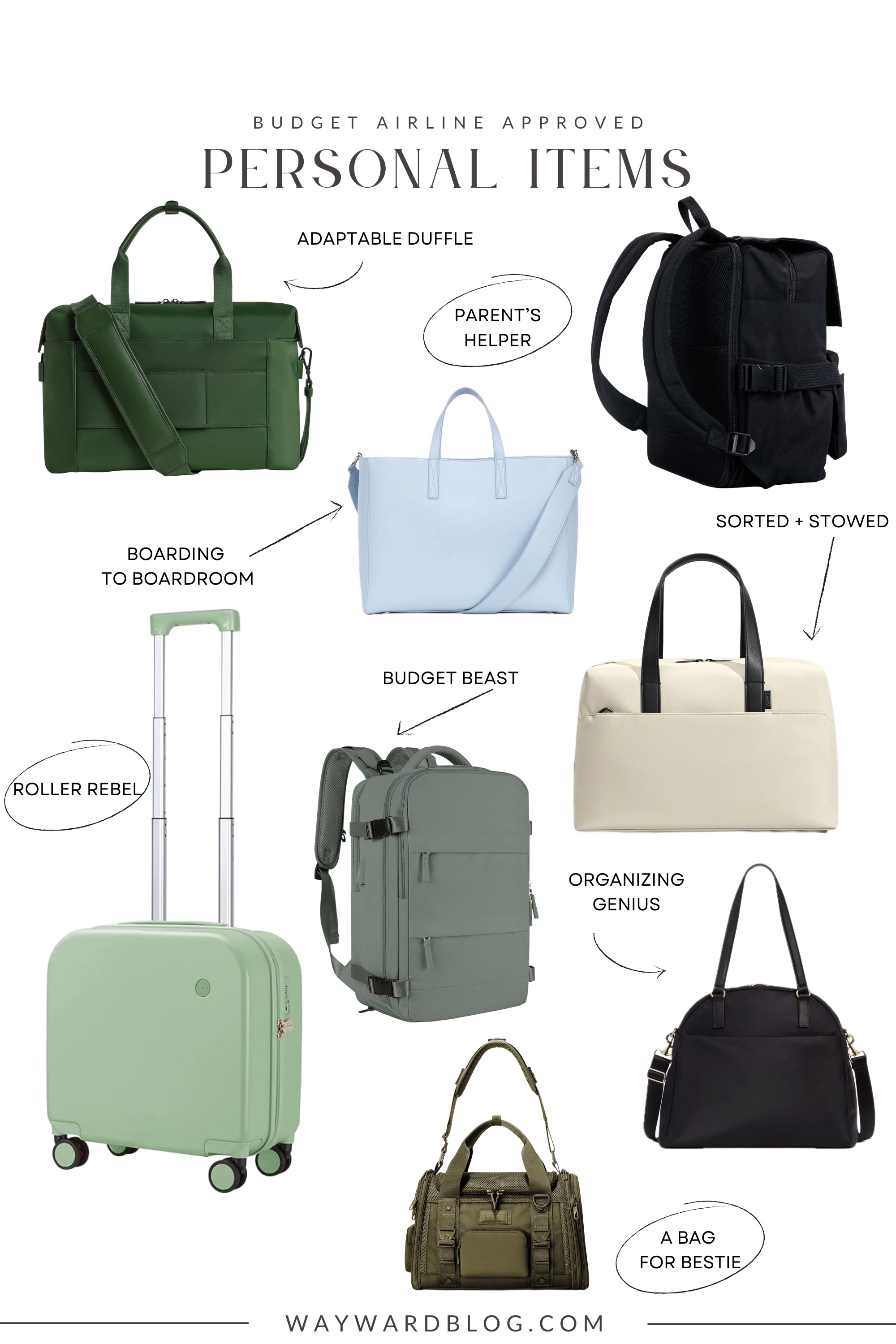 Collage of budget airline approved personal items