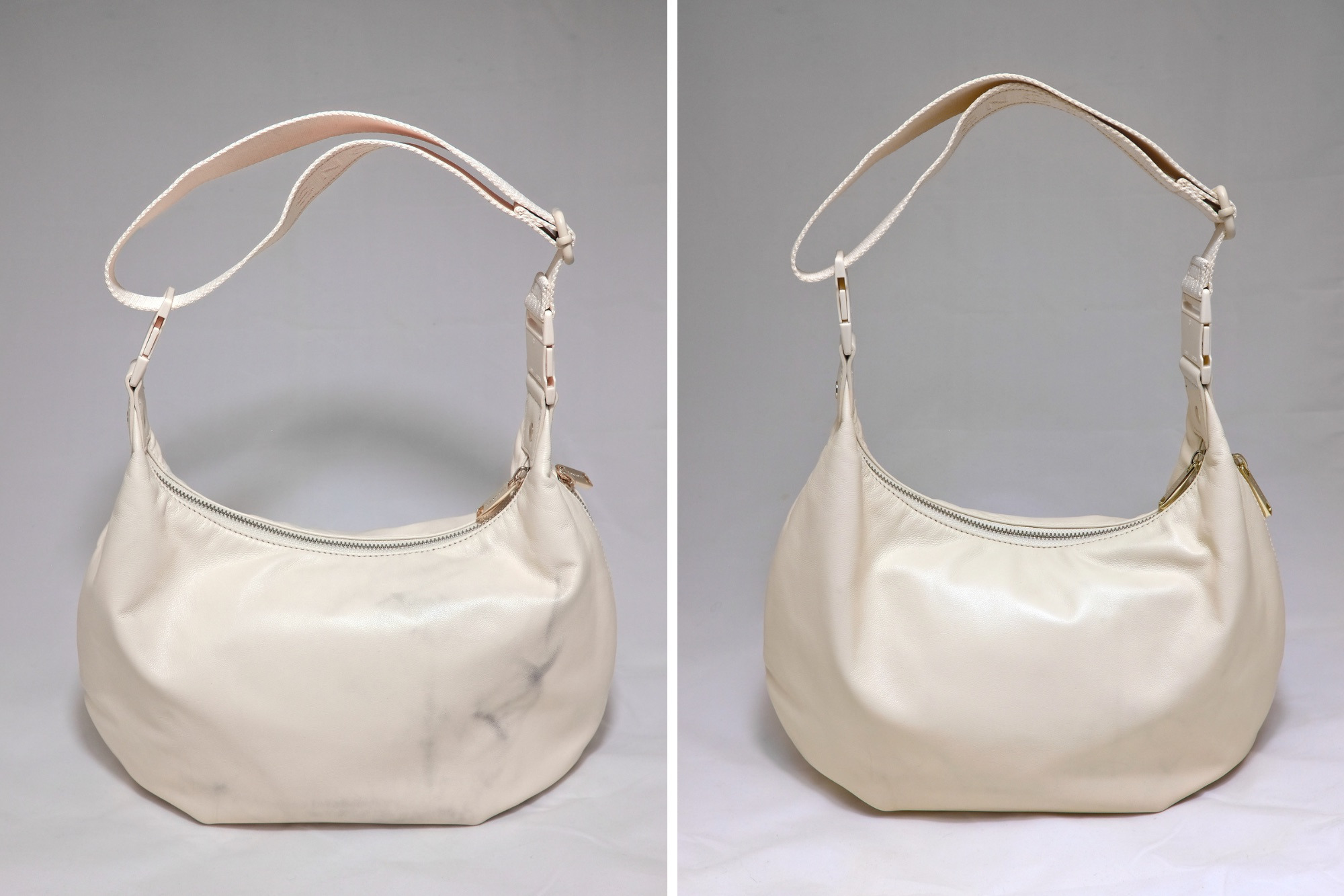 Two photos of the Aoyama Bag before and after cleaning