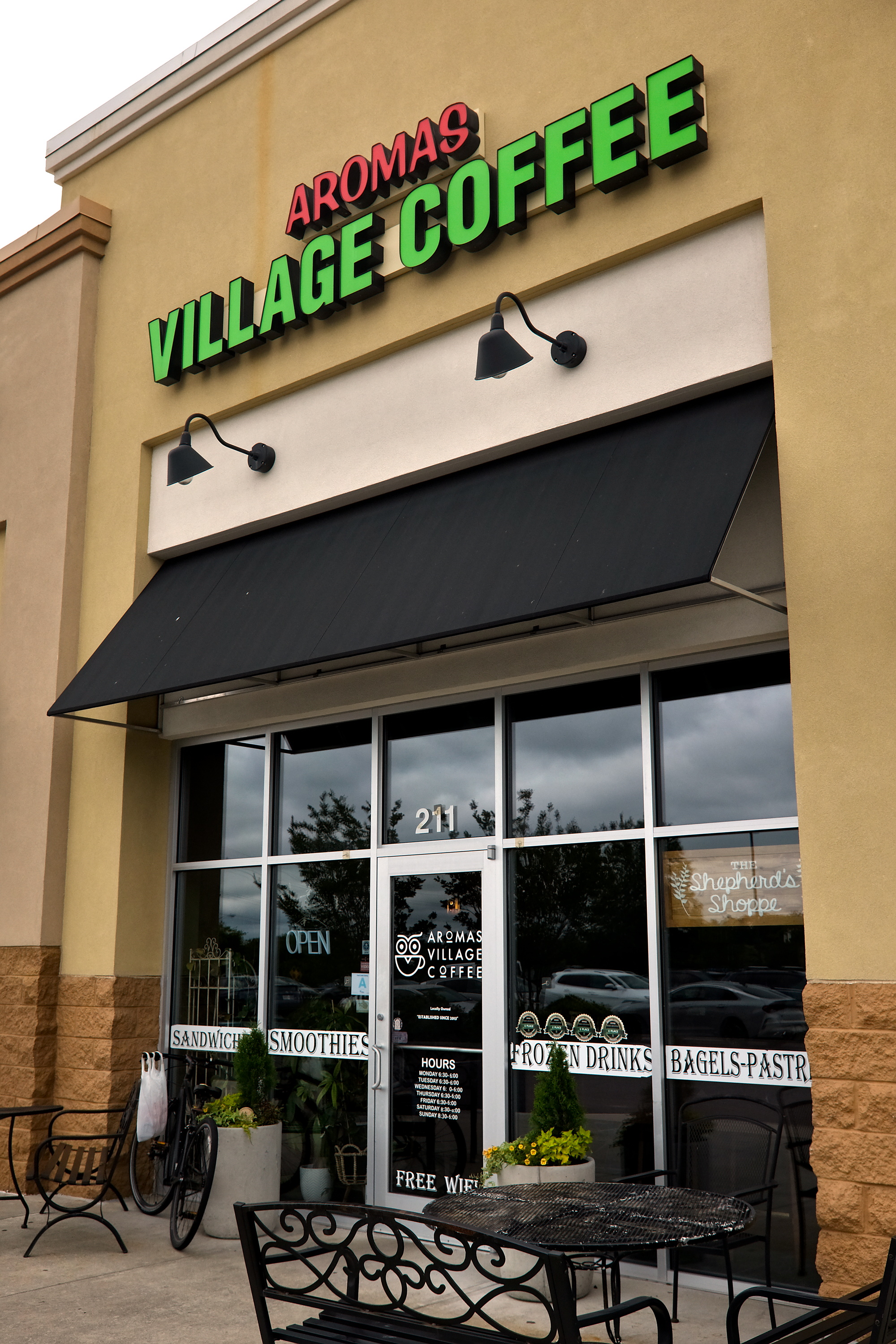 Exterior of Aromas Village Coffee