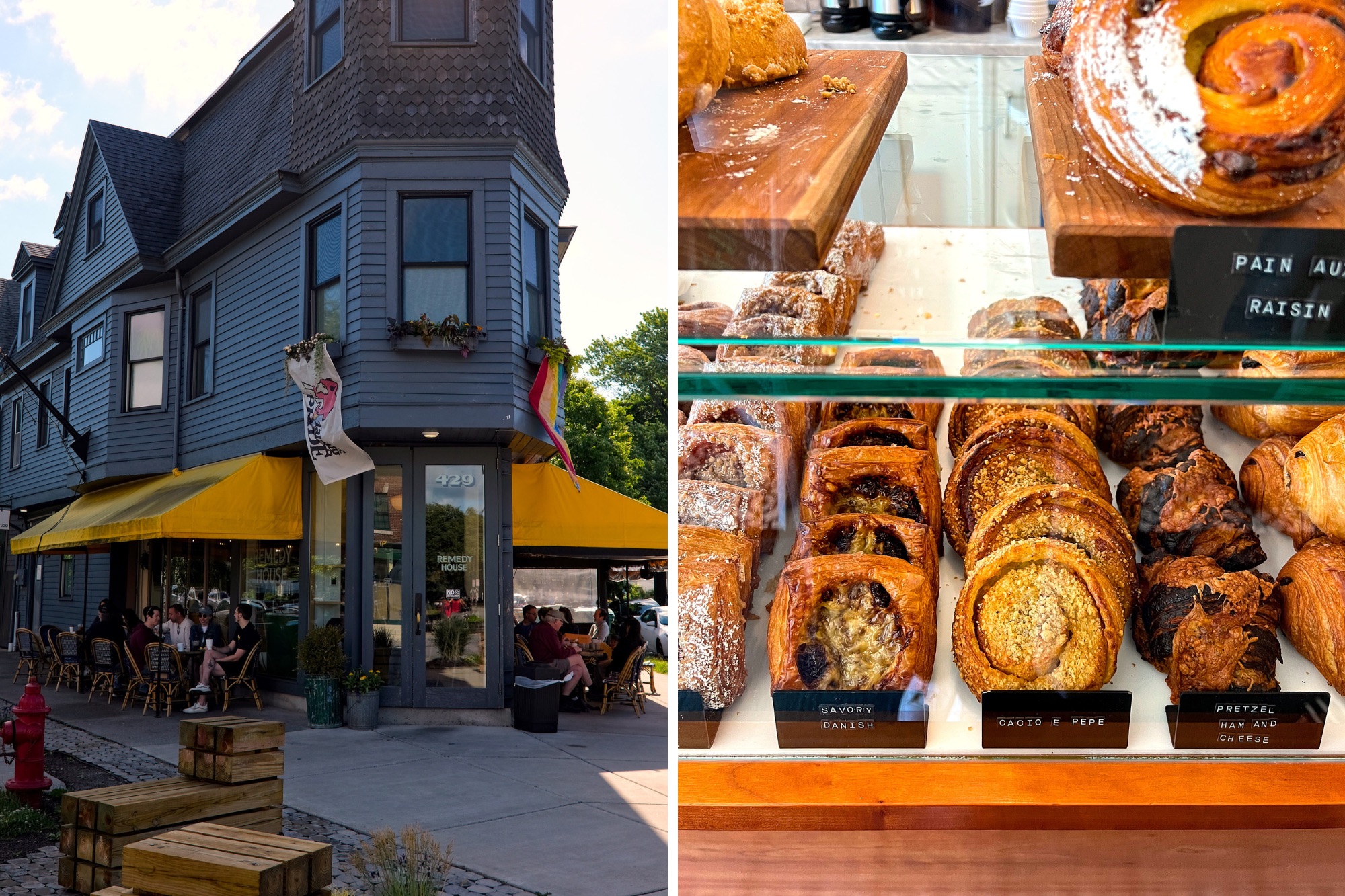 Exterior of Remedy House and pastries at Butter Block