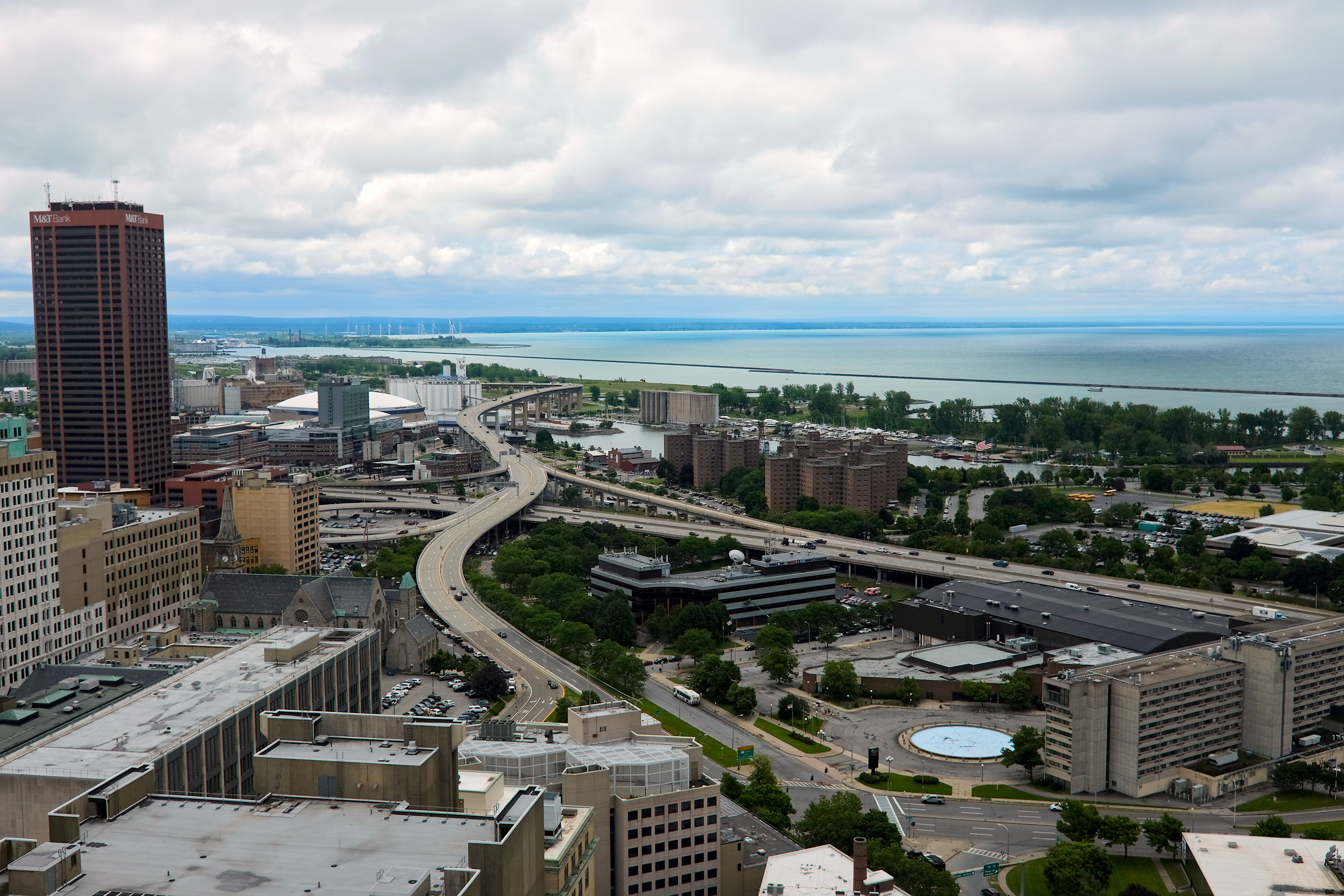 Roadways near downtown Buffalo seen from the Buffalo City Hall Observation Deck