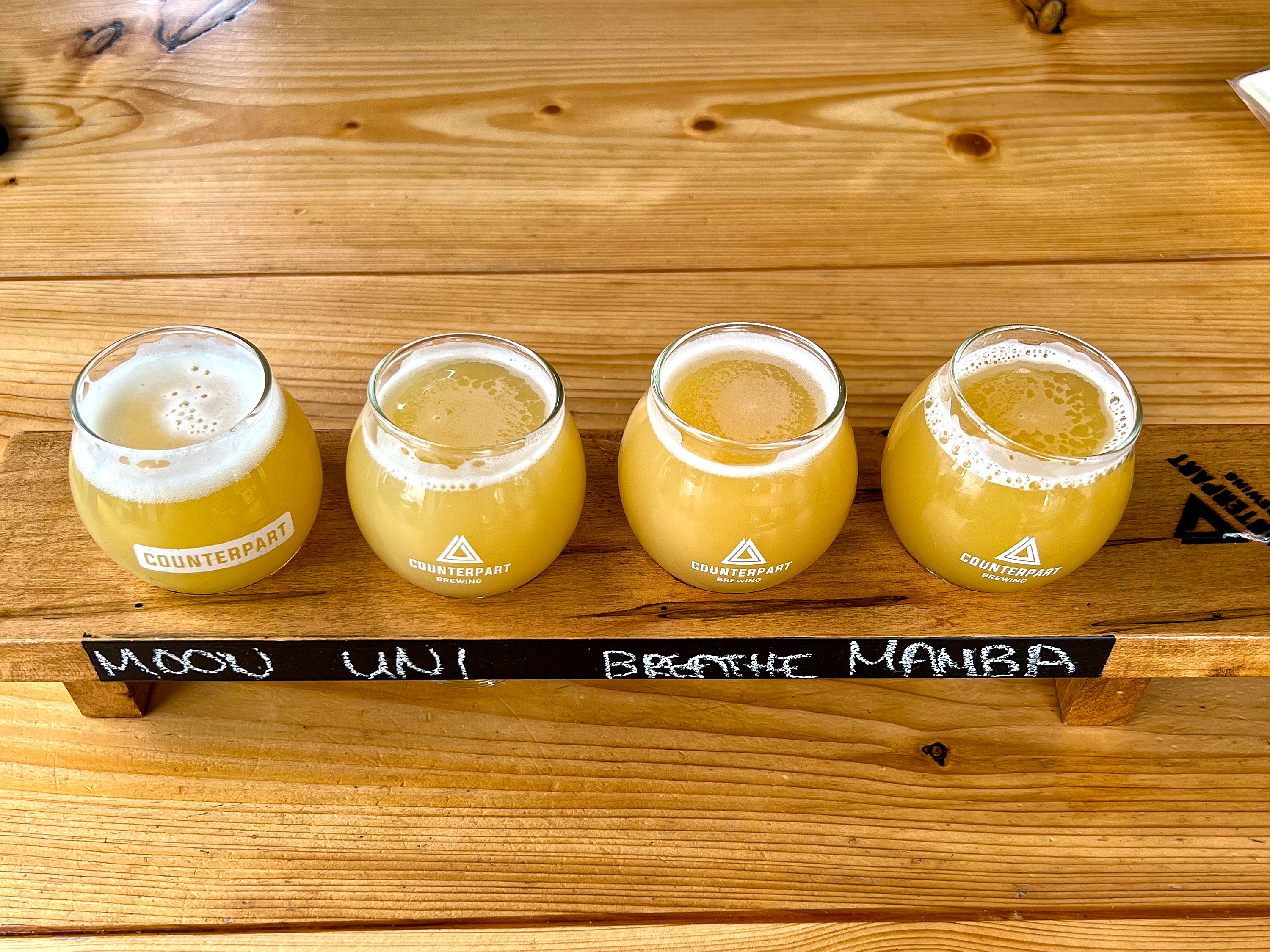 A flight of beers at Counterpart Brewing