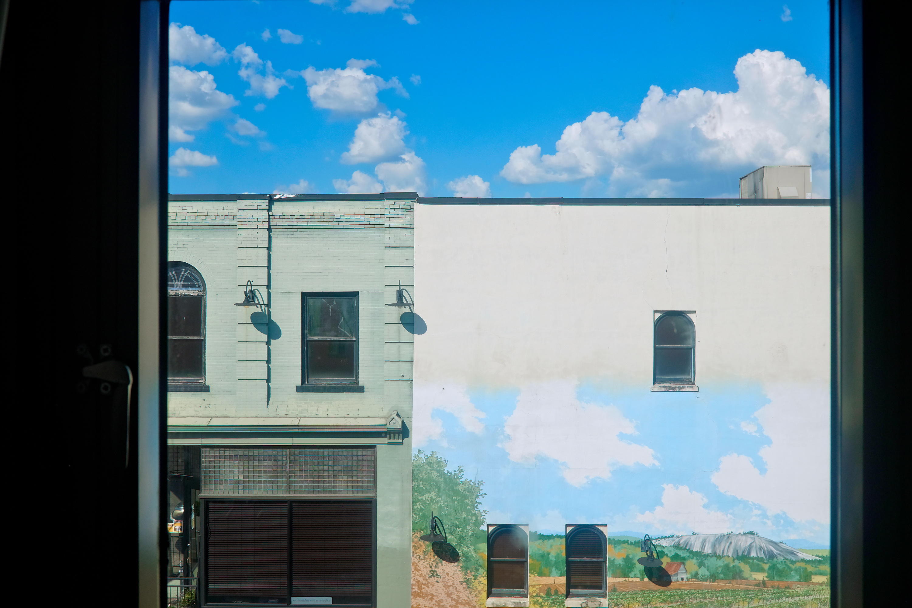 View from the hotel window of a mural in Elkin