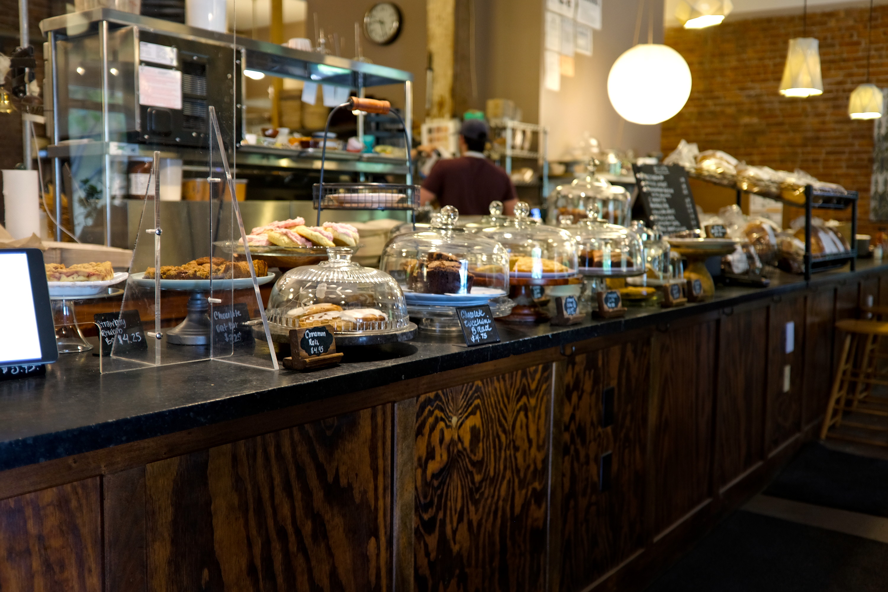 A counter with pastries at Five Points Bakery