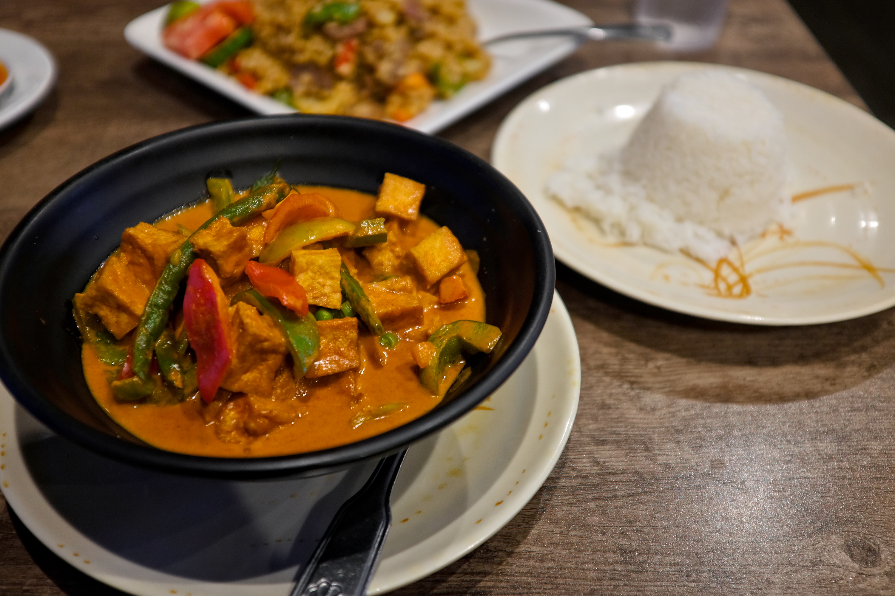 A panang curry and rice at Fusion