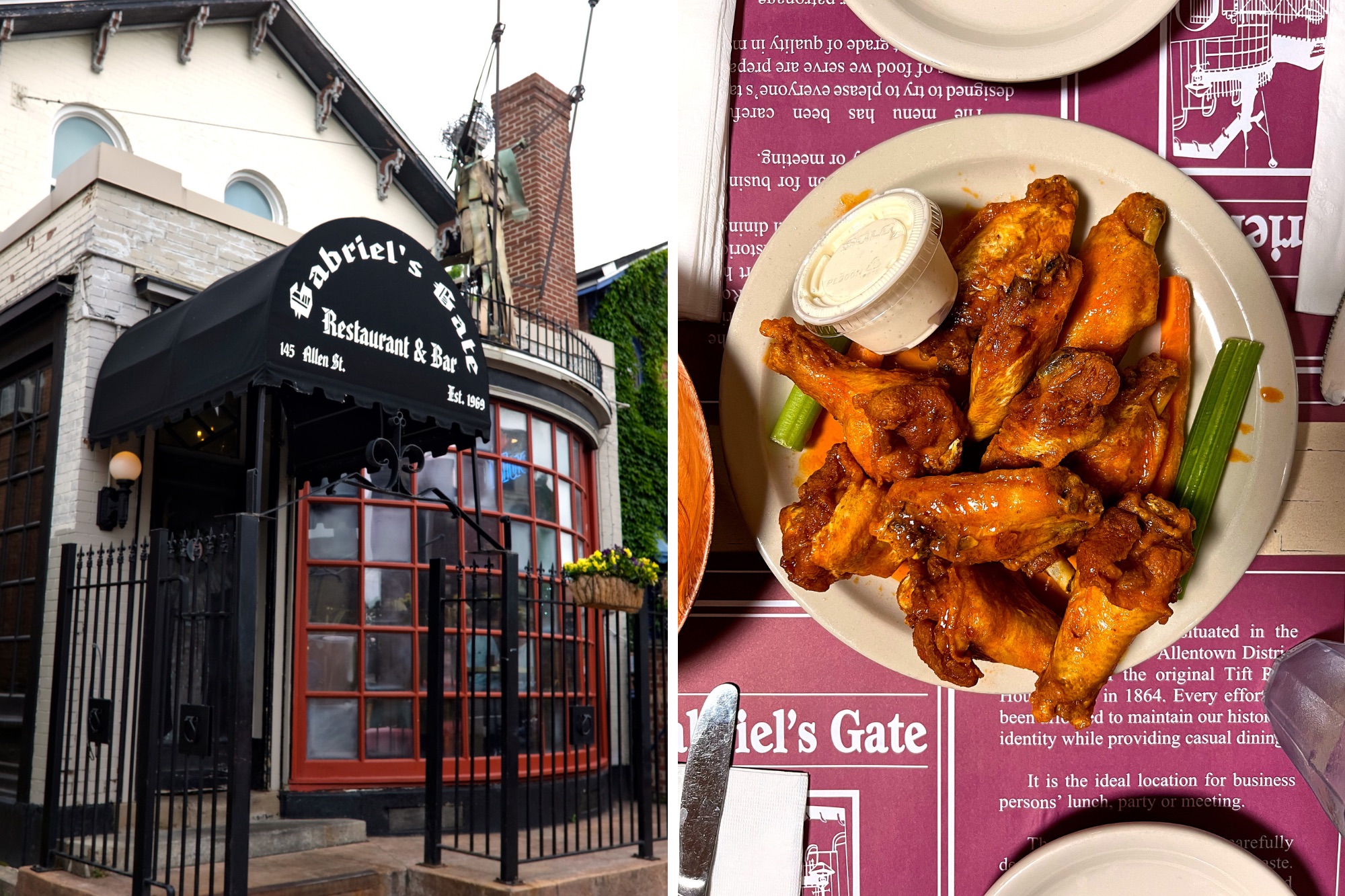 Entrance to Gabriel's Gate and a plate of wings