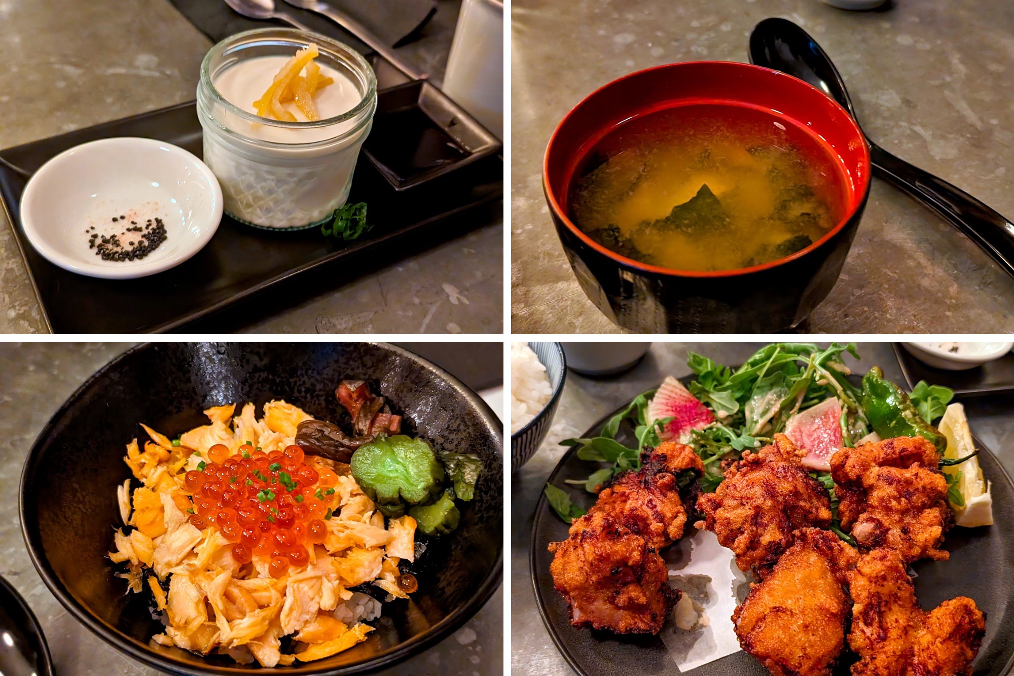 Four dishes at Hachiroku Shokudo & Sake Bar