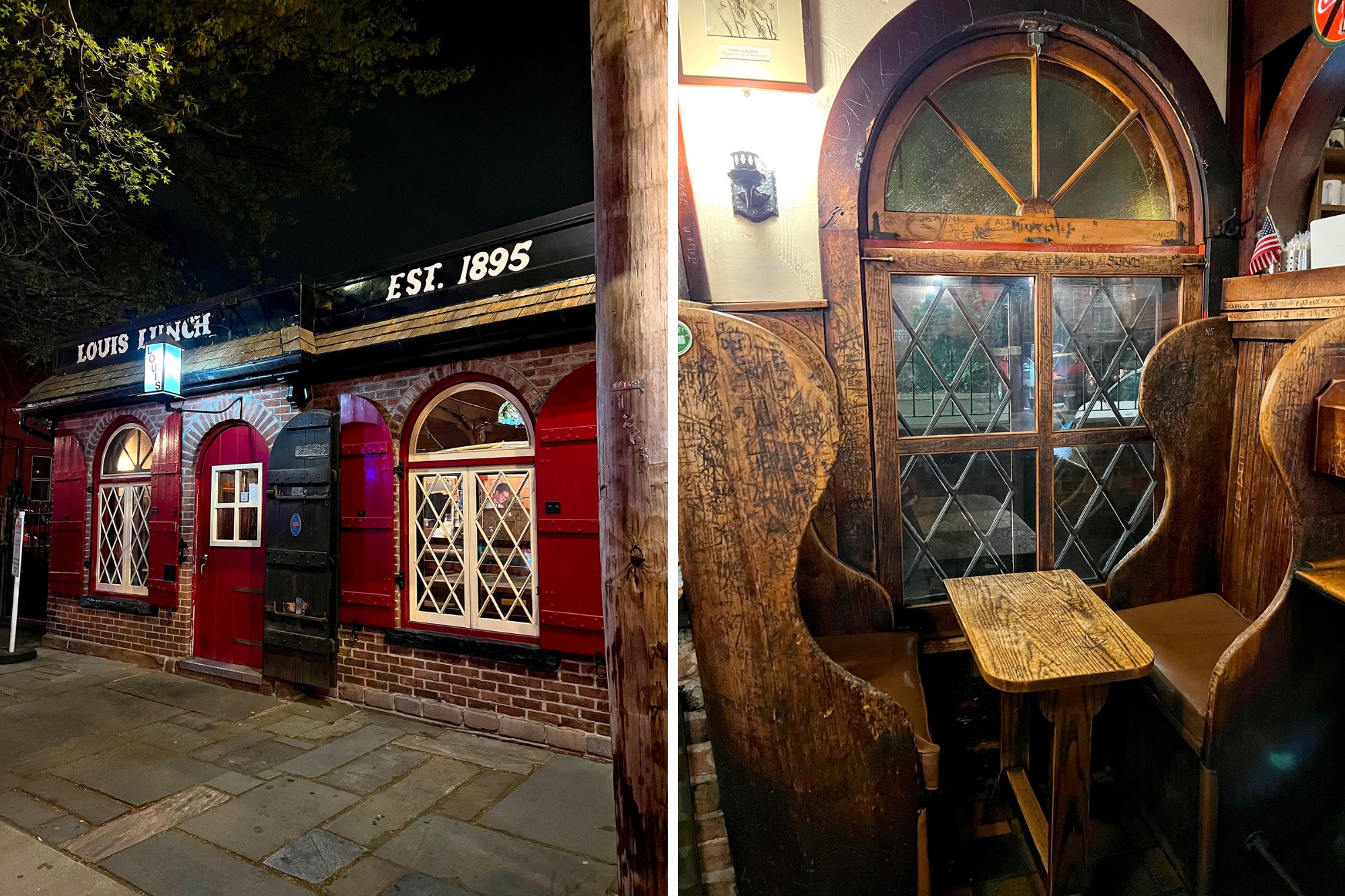 Exterior and interior of Louis' Lunch 