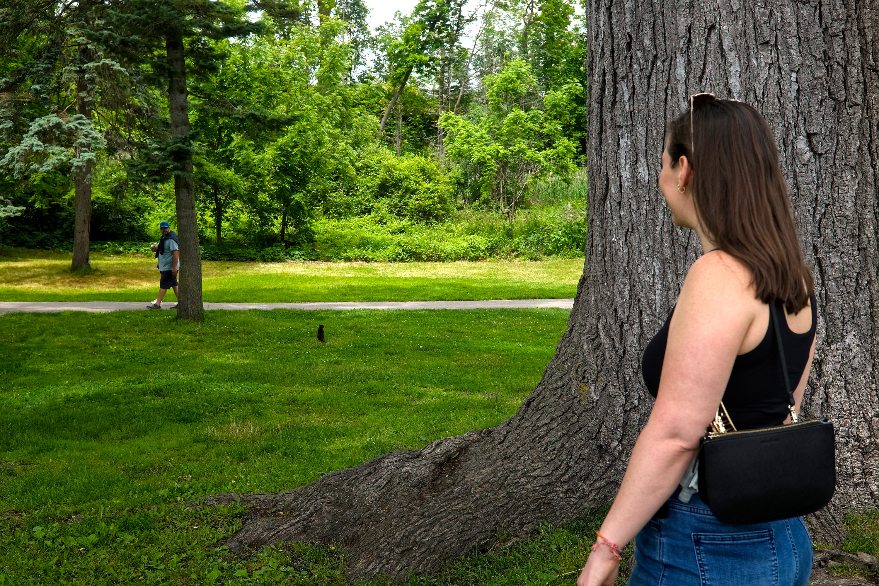 Alyssa looks at a Black Squirrel