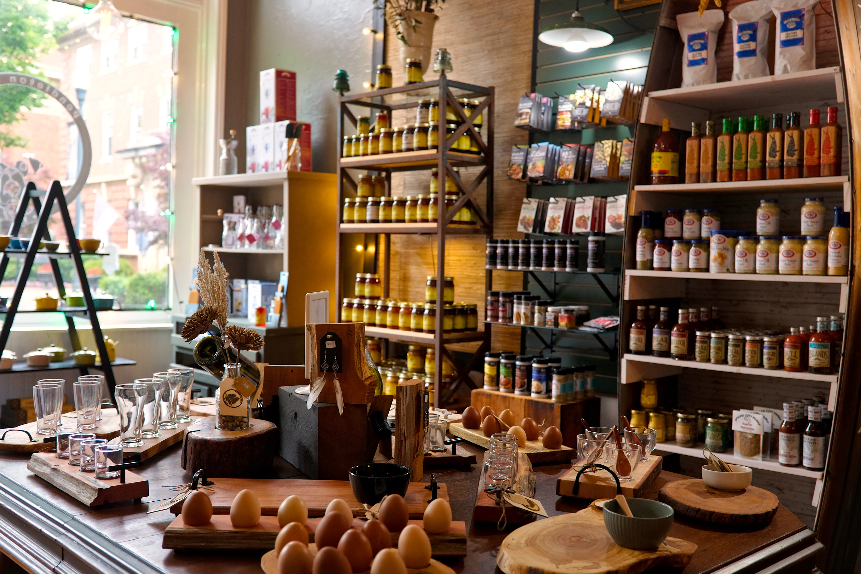 Shelves of gourmet foots at Pendleton Farms