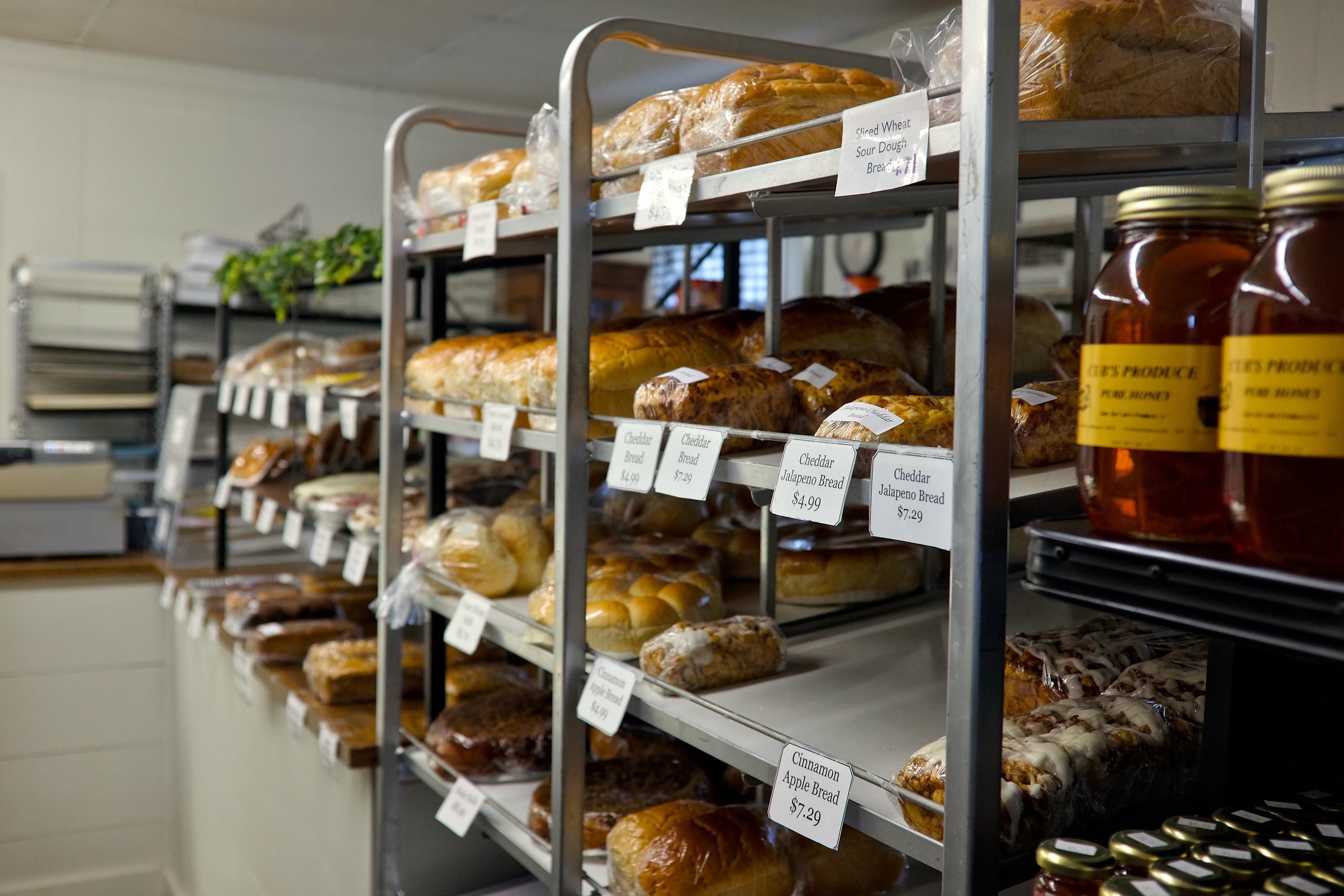 Racks of bread at Swartzentruber's Bakery