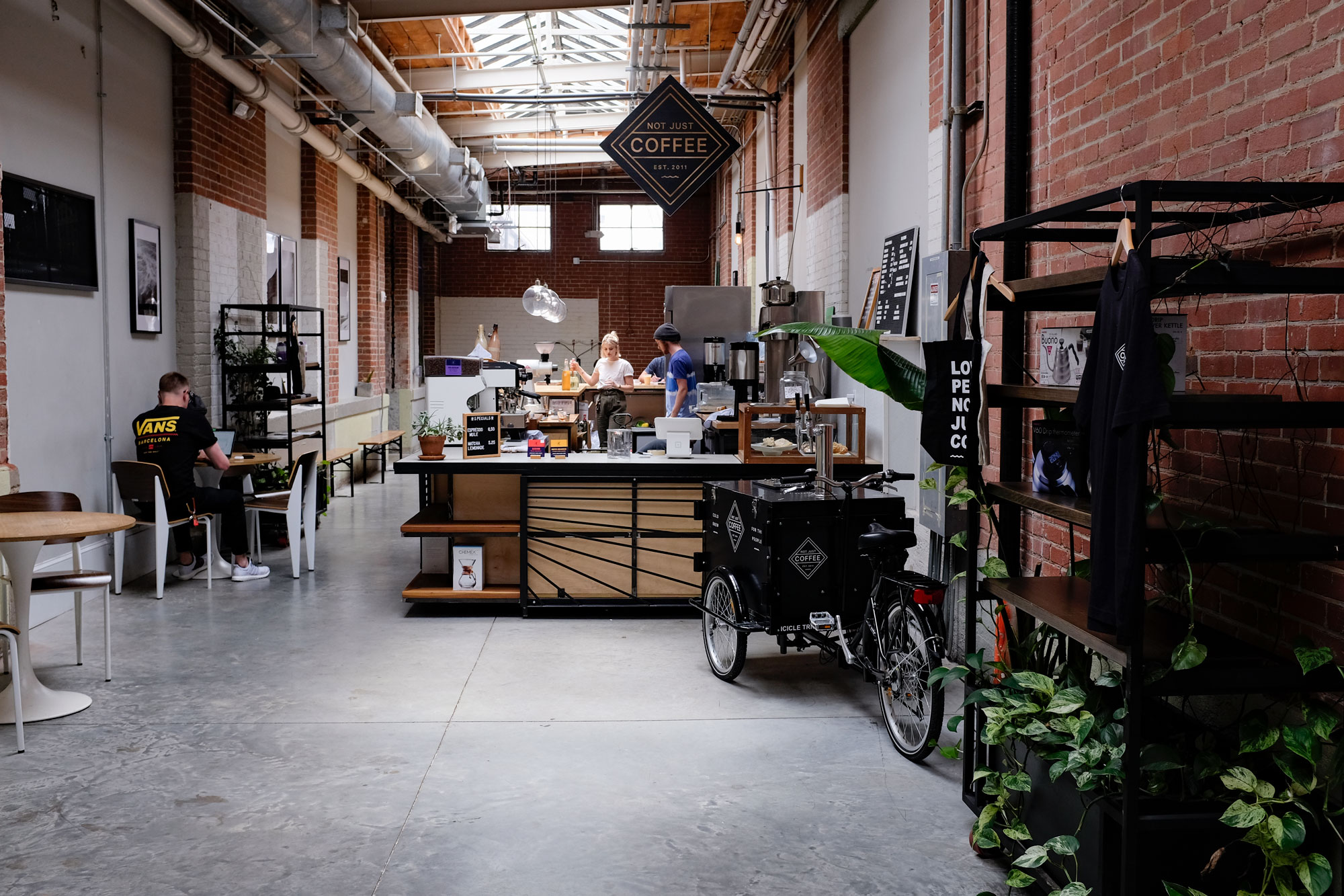 The interior of Not Just Coffee in Atherton Mill