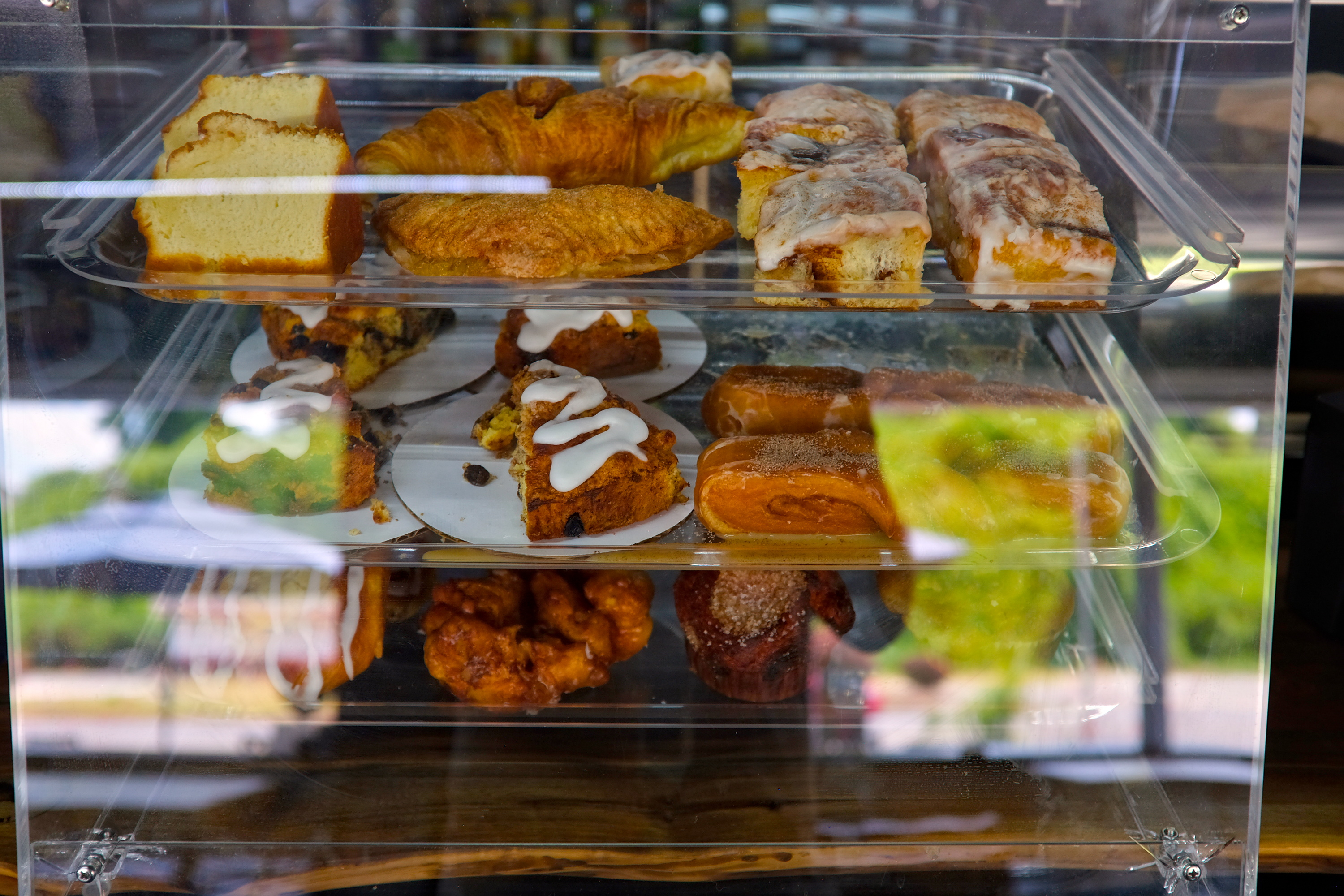 A pastry case at River Roast Coffee