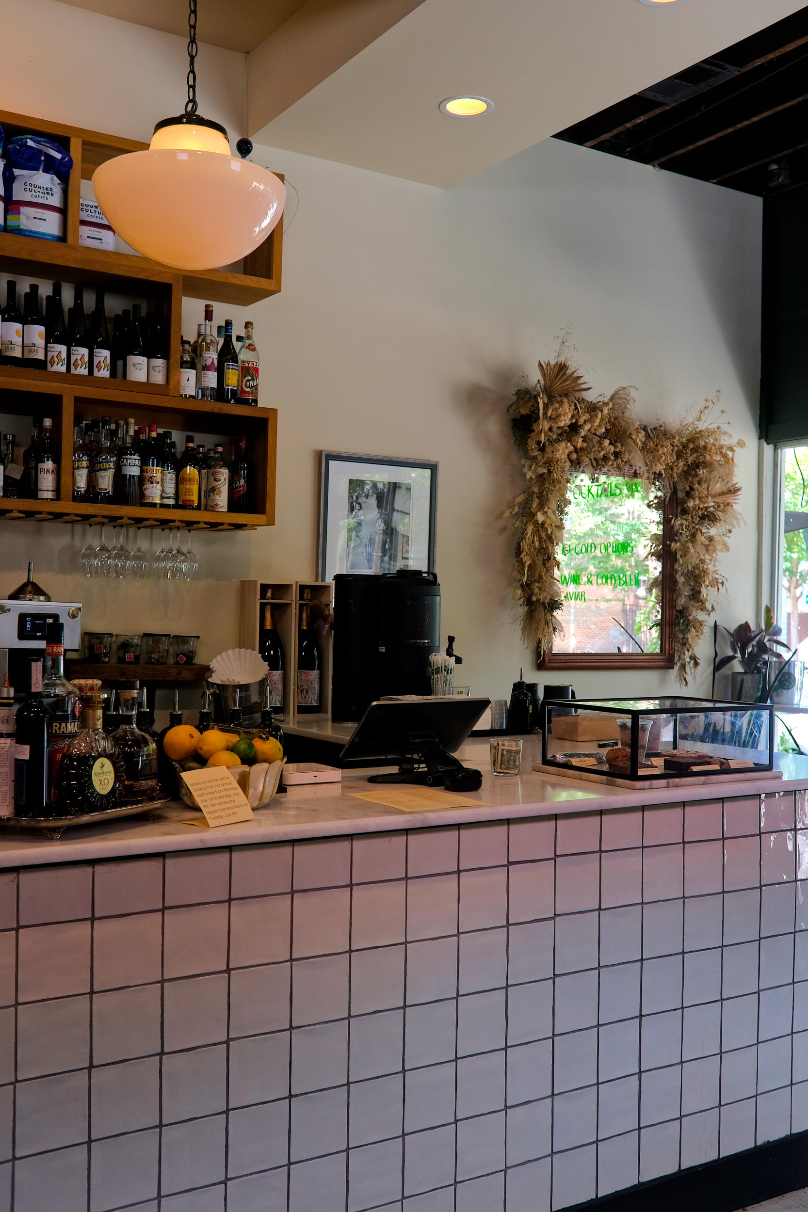 A counter with liqueurs in Charleston