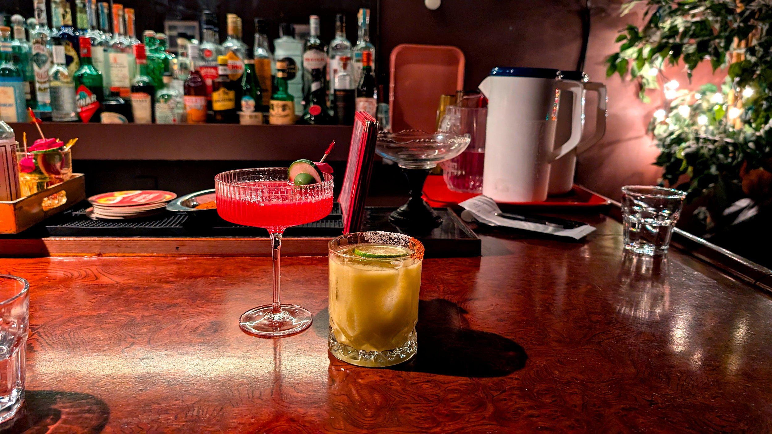 Two cocktails on the bar at Faculty Lounge