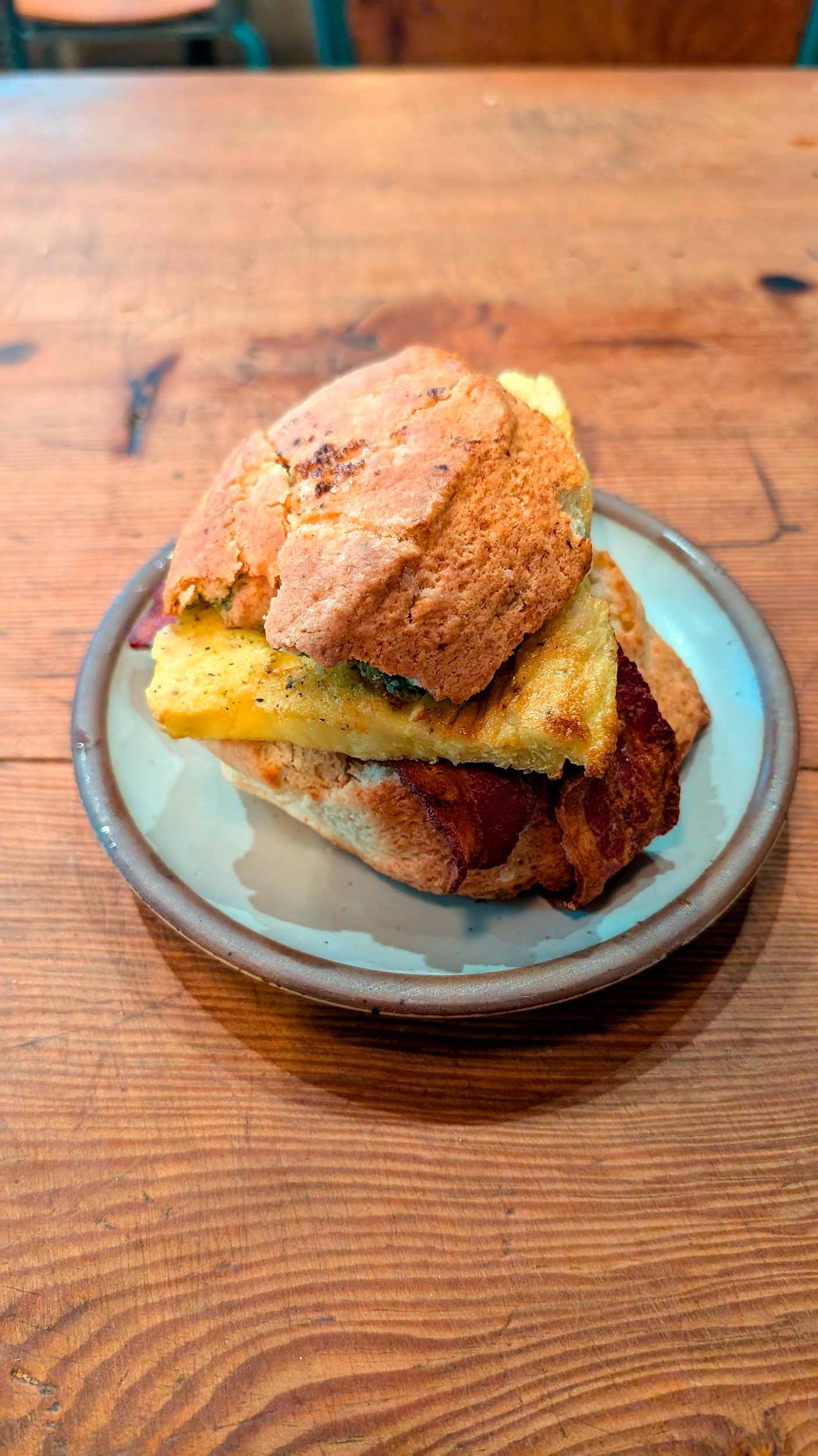 A bacon and egg biscuit from Harken Cafe