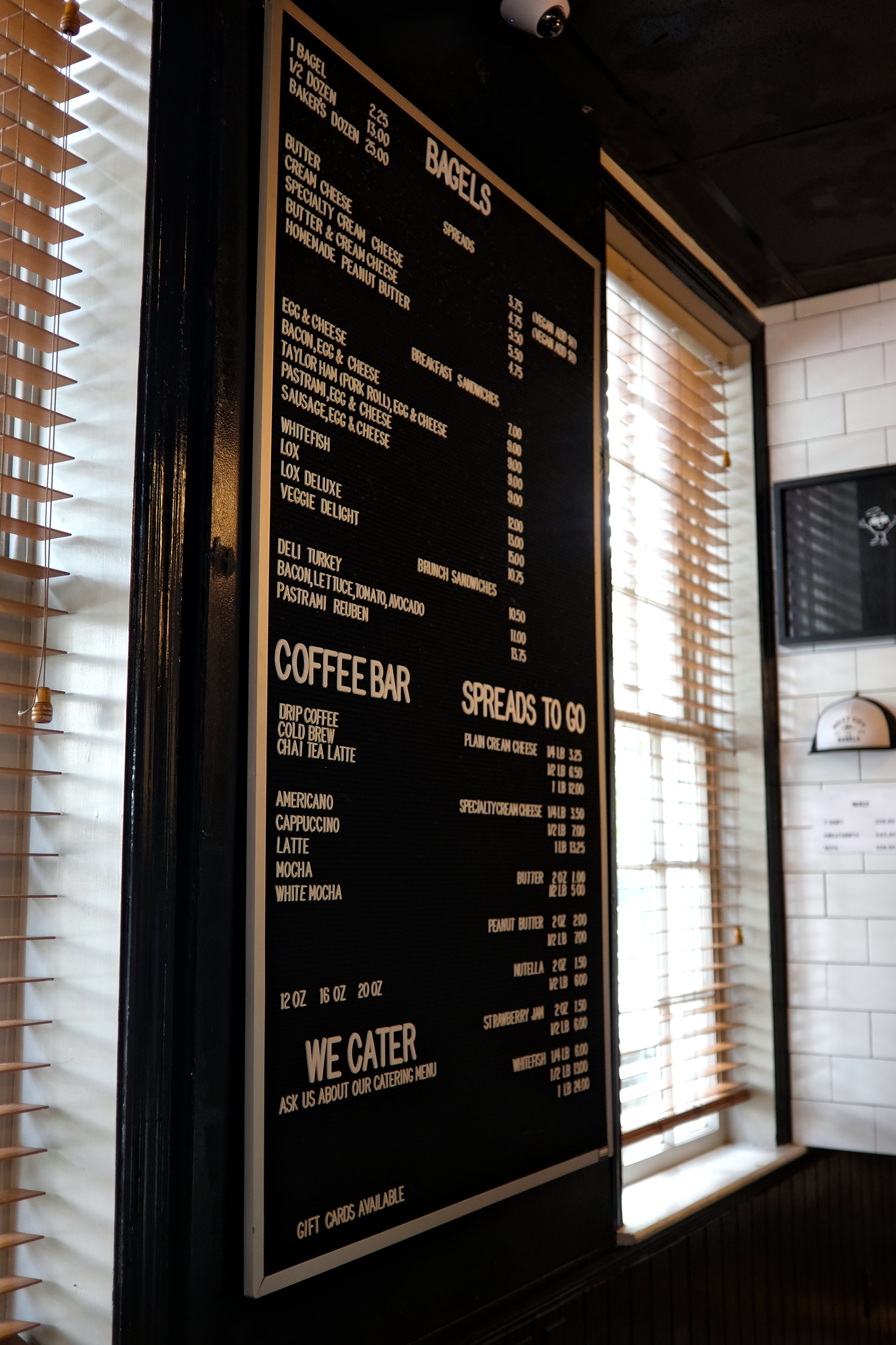 A menu at Holey City Bagels in Charleston