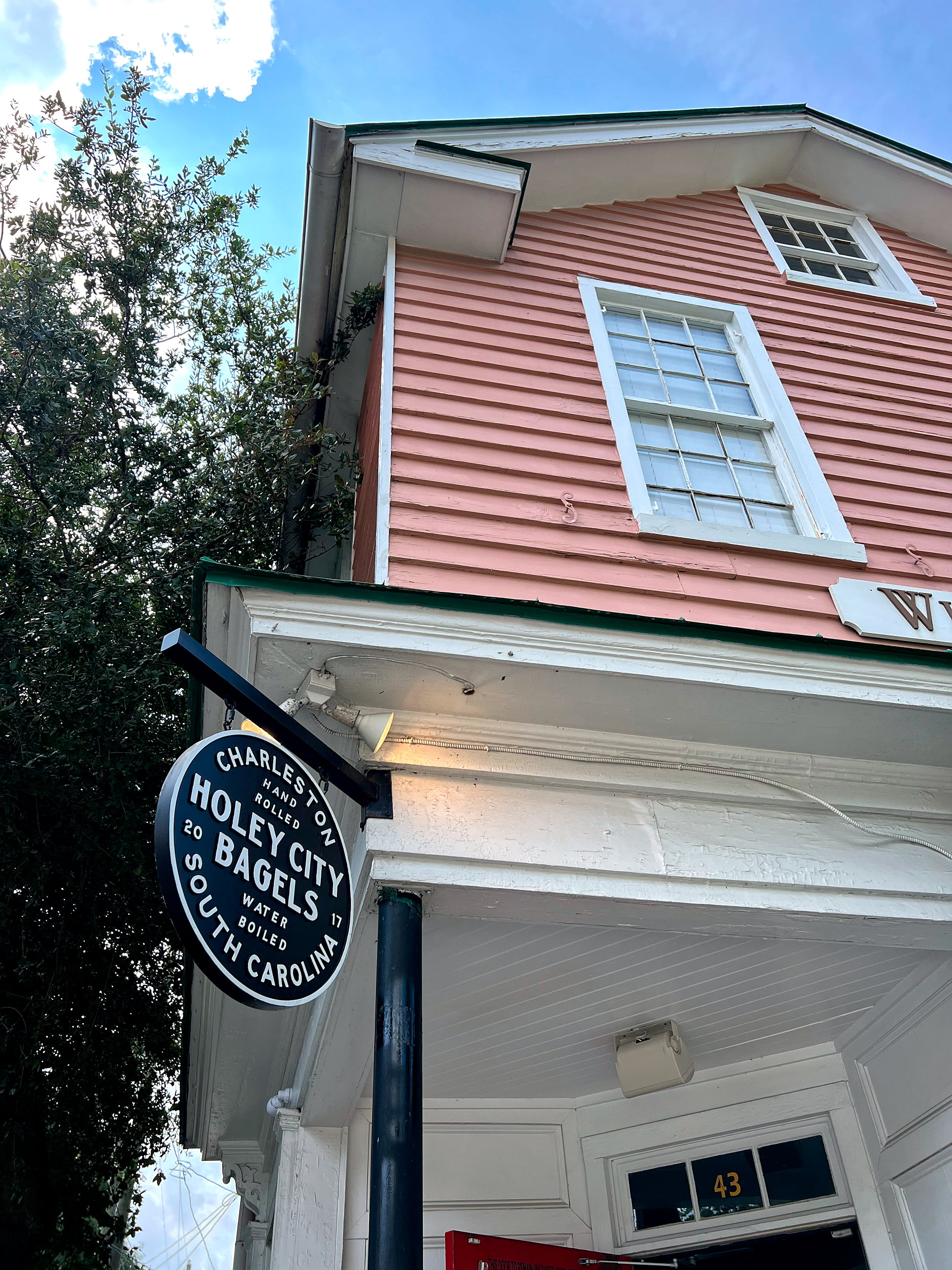 Sign at the entrance of Charleston's Holey City Bagels