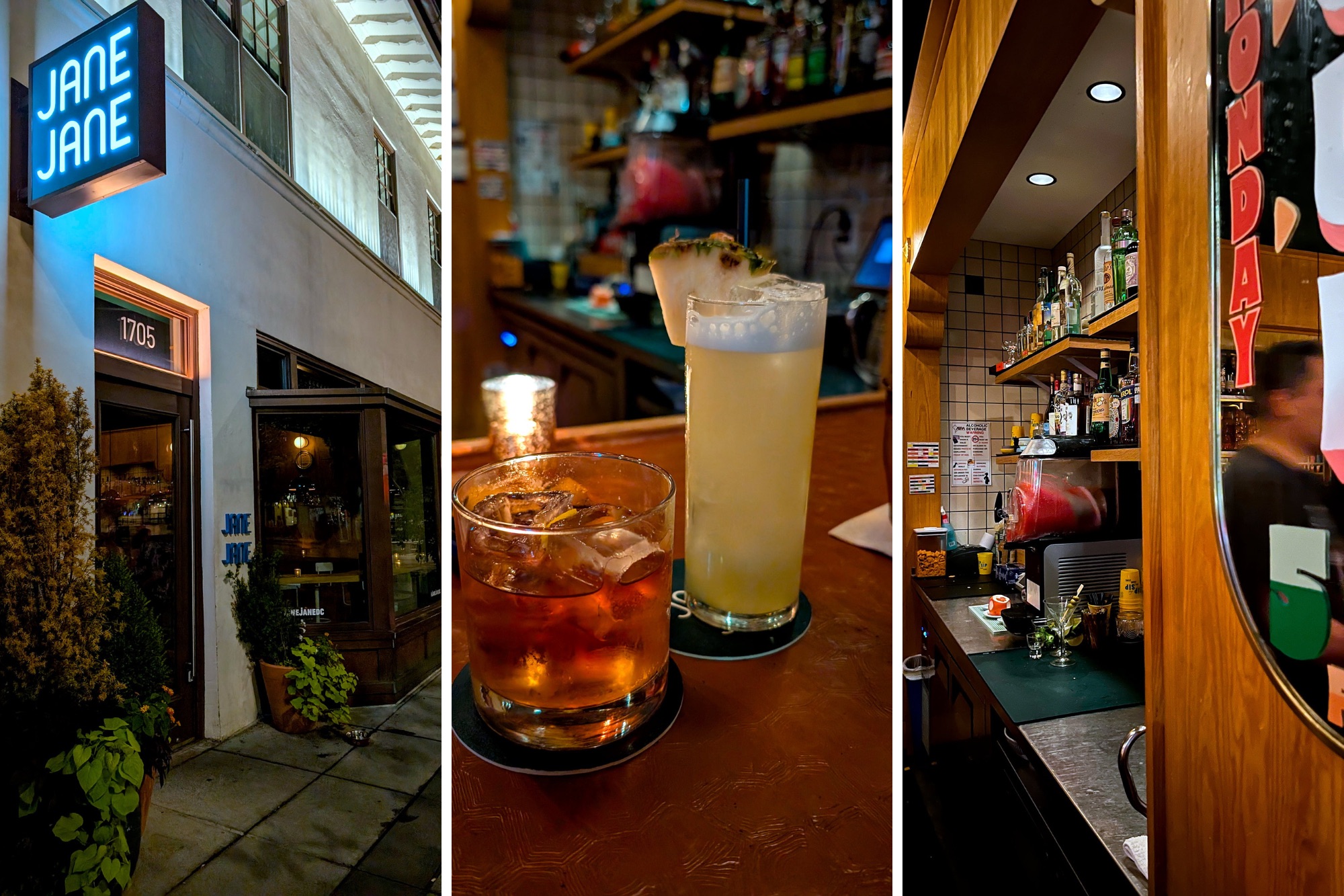 Exterior, interior, and drinks at Jane Jane