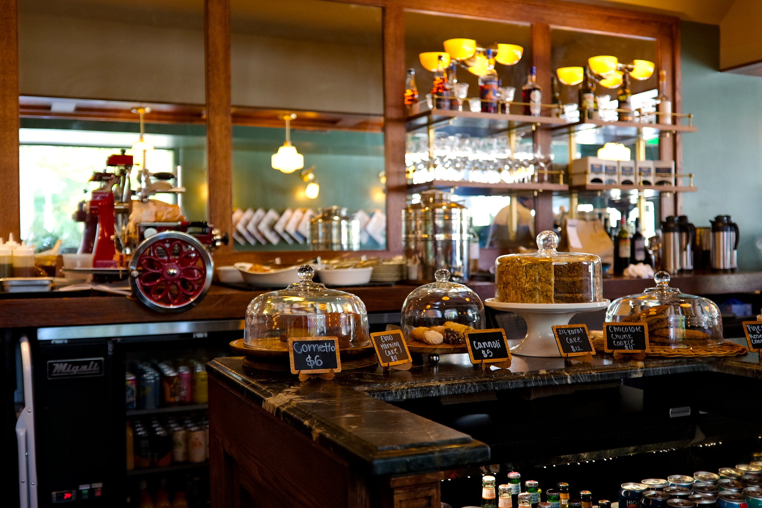 A pastry case at Porchetta Shop