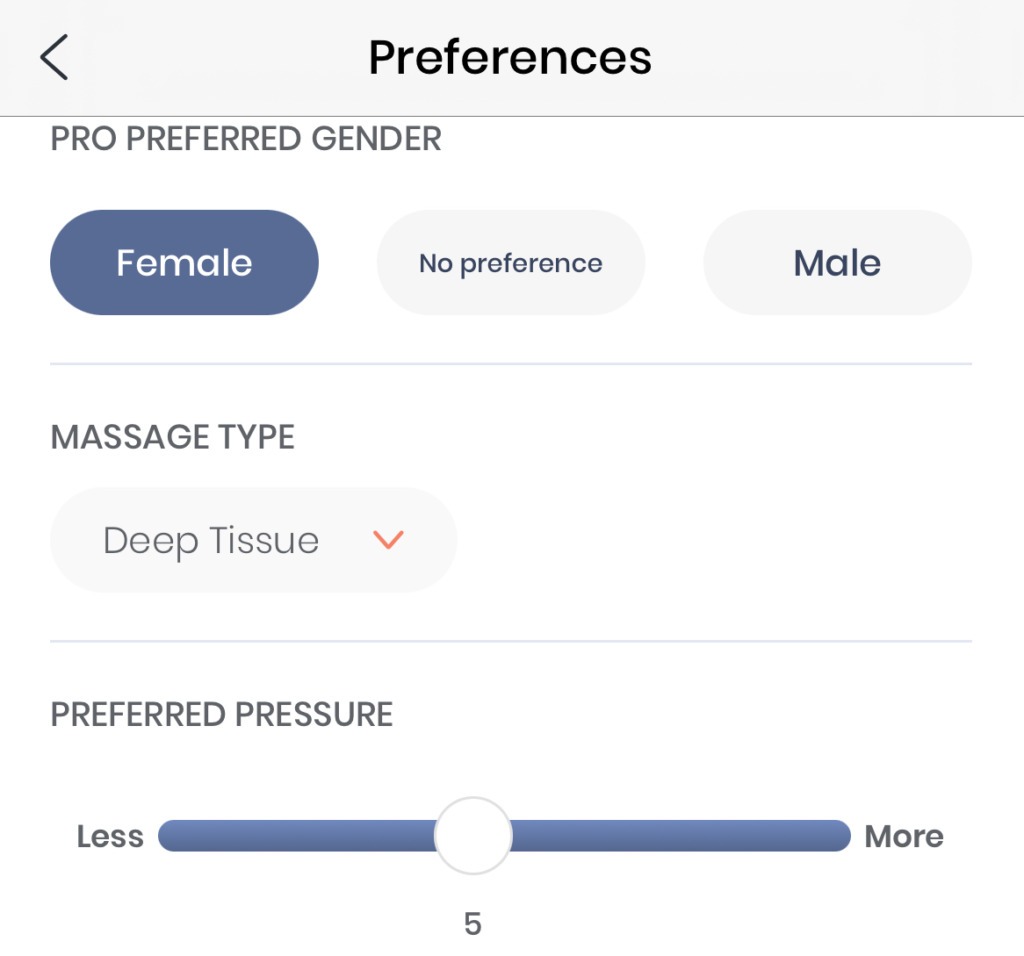 Account preferences for the author's soothe massage