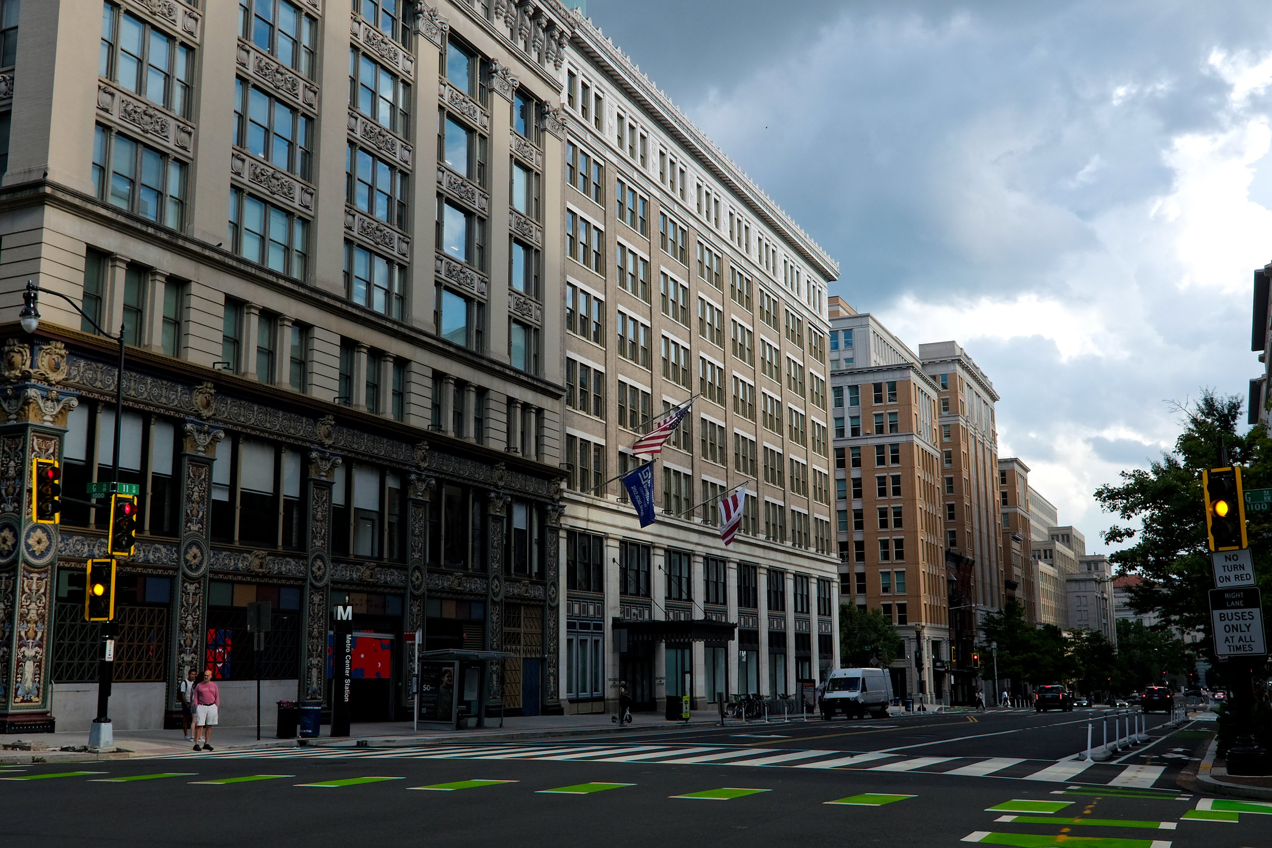 A street with a metro station in DC