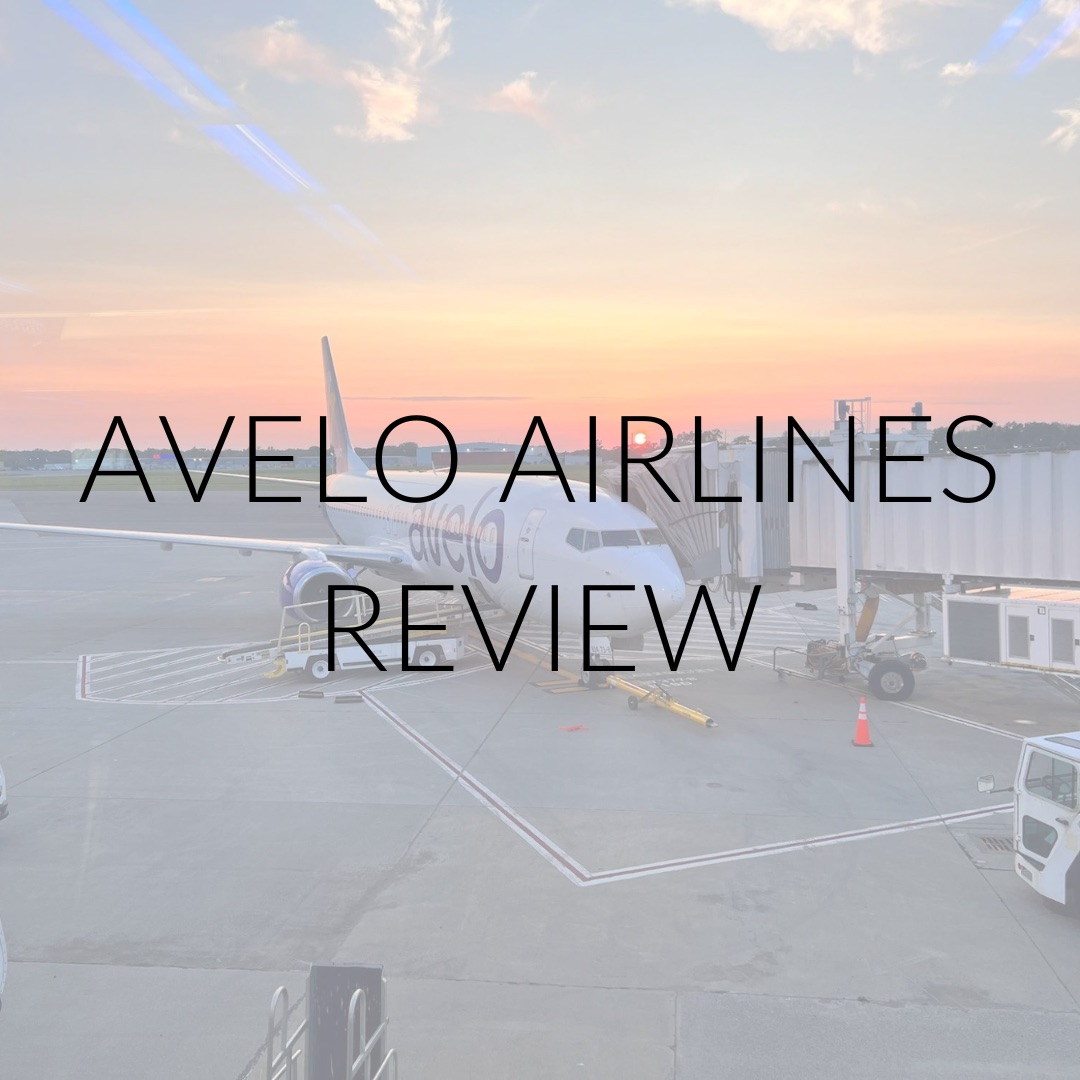 An Avelo plane with text overlay that reads "Avelo Airlines Review"