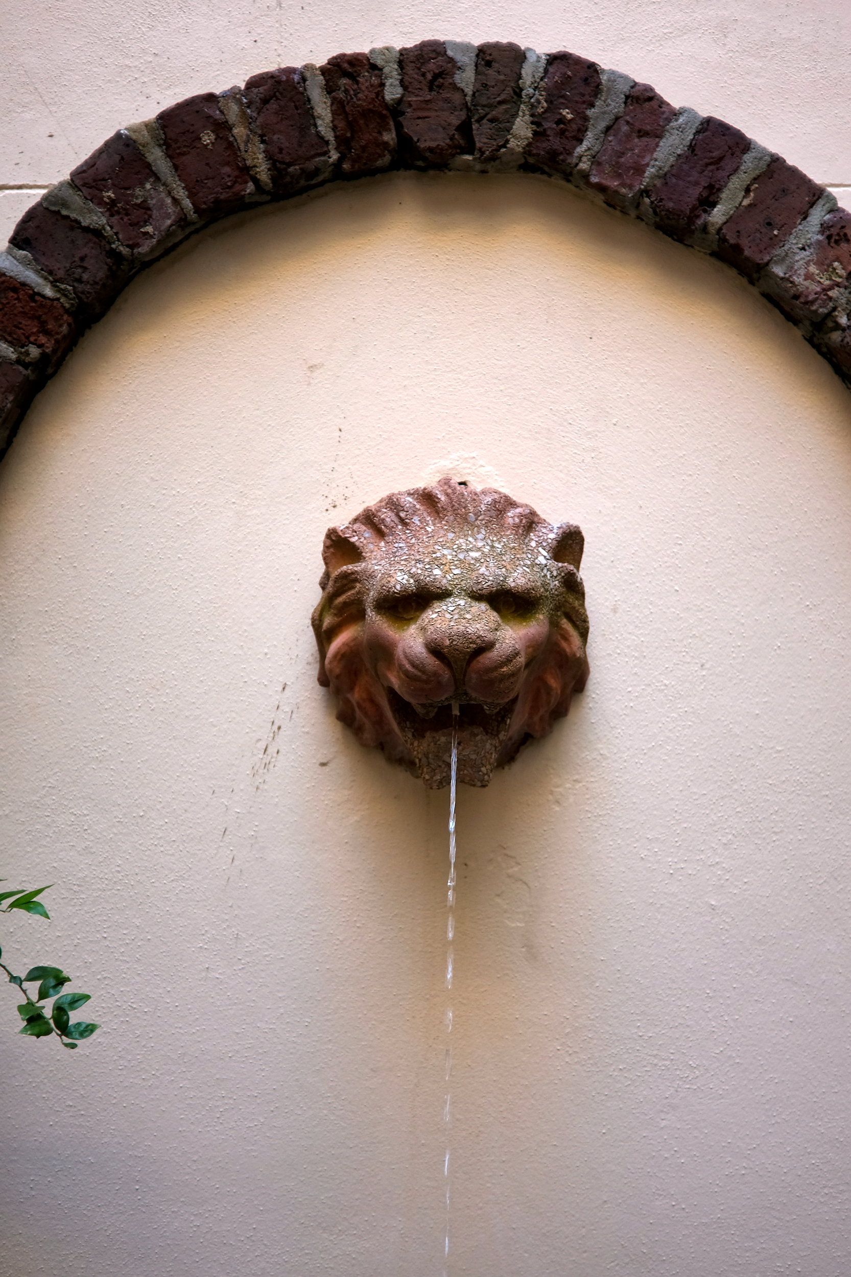 A lion head fountain at the inn