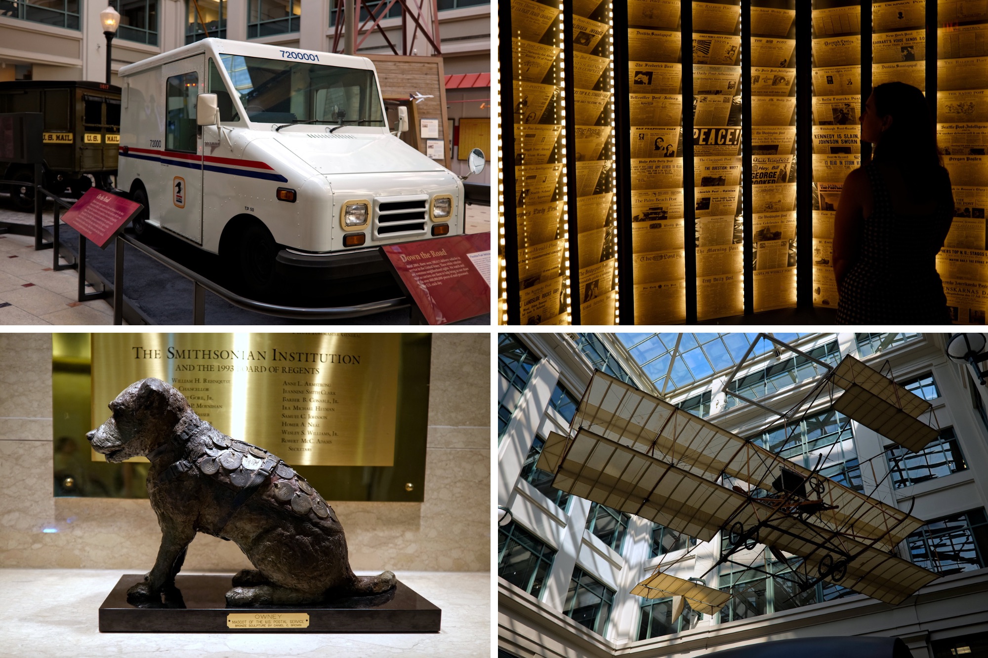 Four images of exhibits at the National Postal Museum