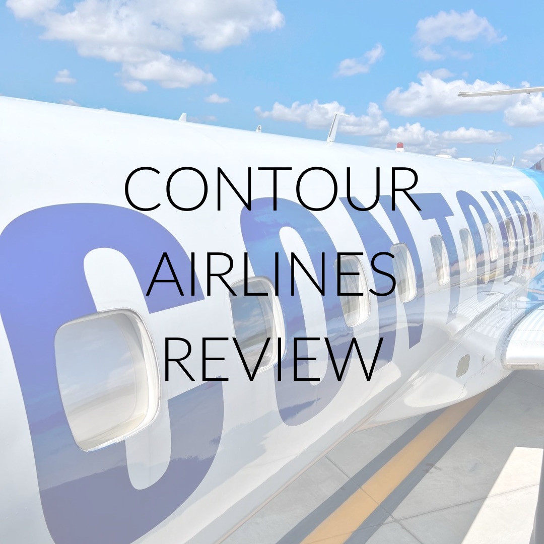 A Contour plane with text overlay "Contour Airlines Review"