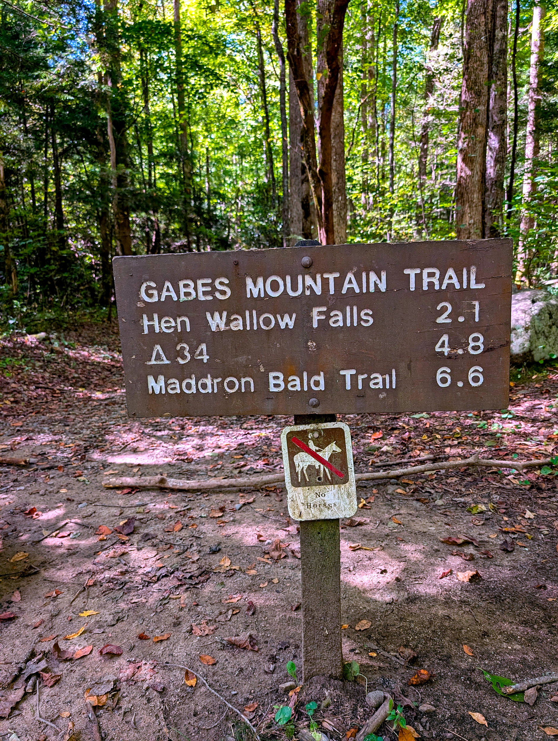 A sign indicating distances at the Gabes Mountain Trailhead