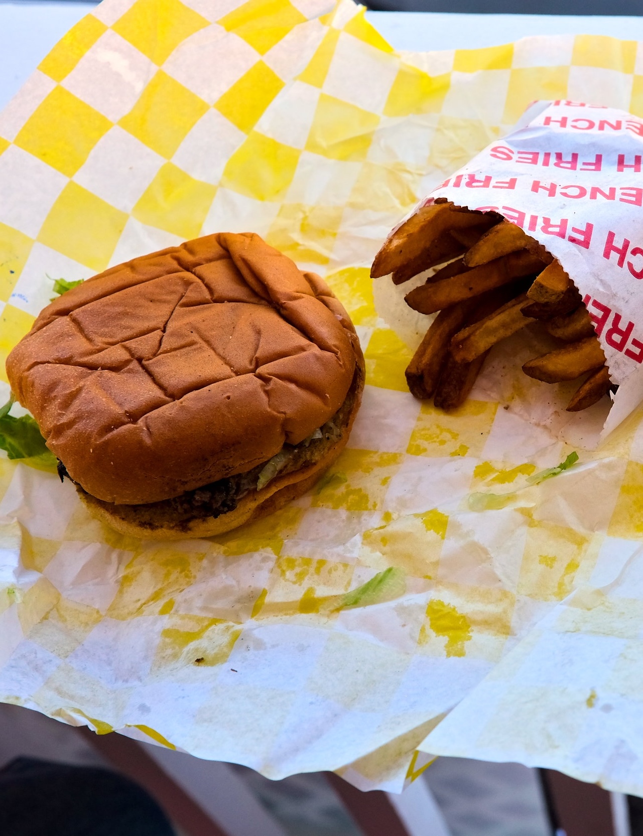 A burger and fries at Greasy Spoon