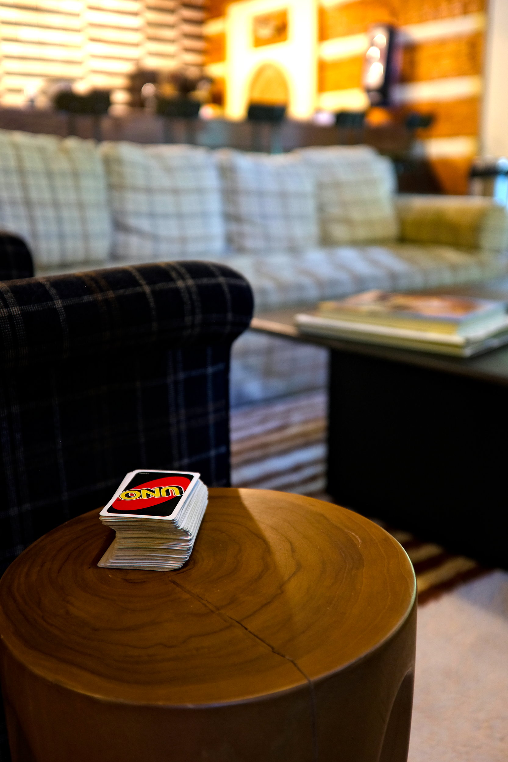 A deck of Uno cards on a table