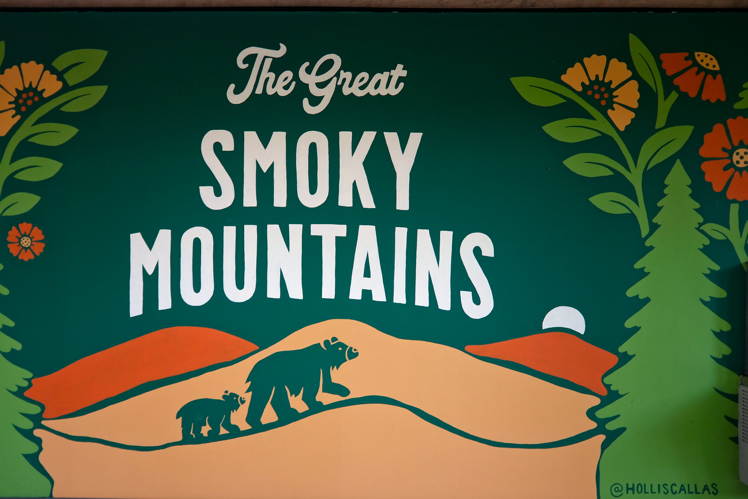 A mural that reads "The Great Smoky Mountains"