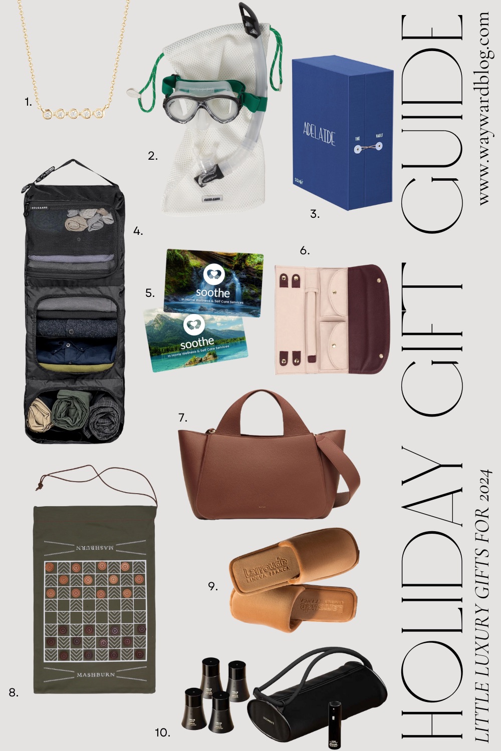 A collage of luxury travel gifts for 2024