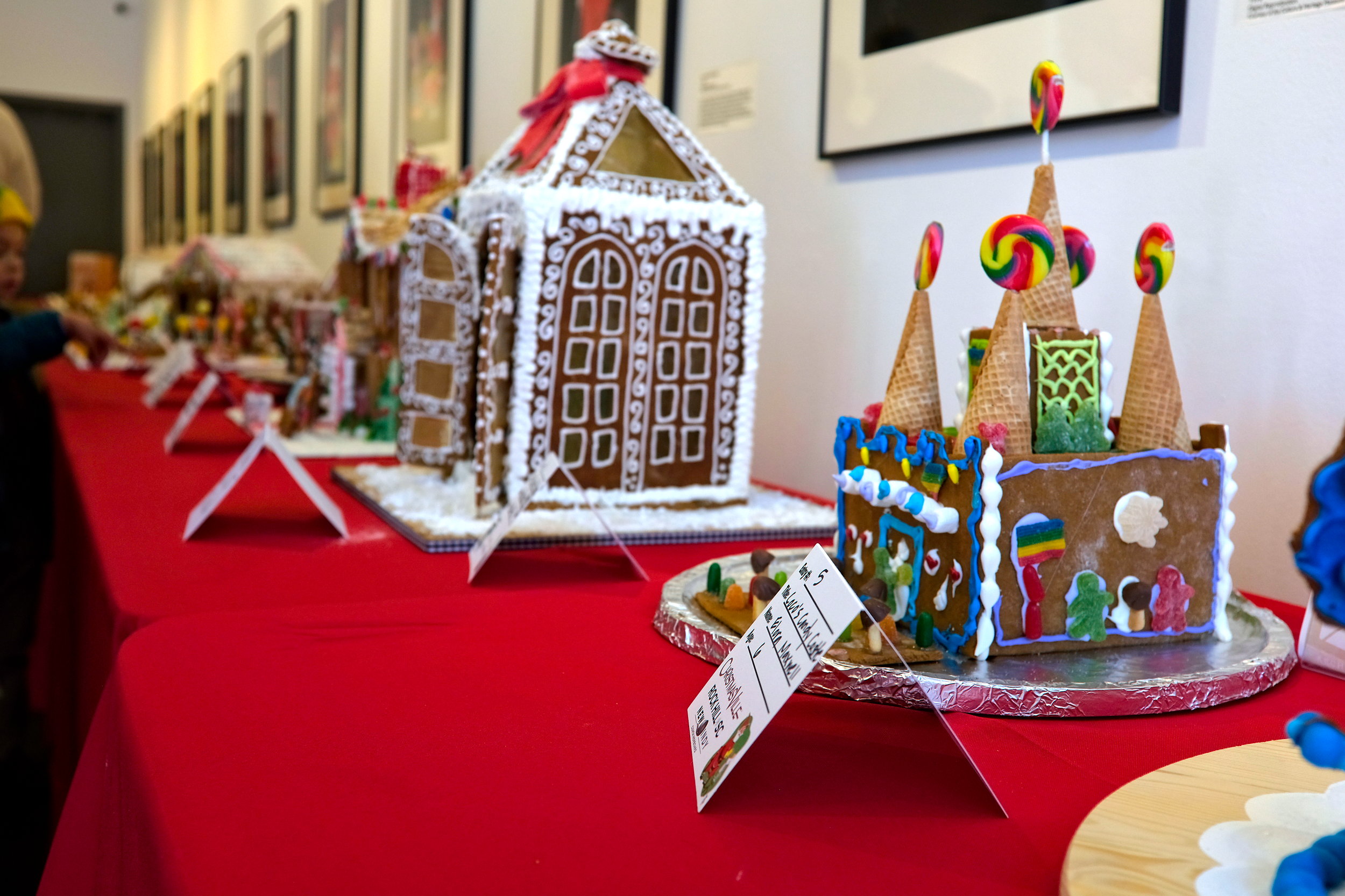 An ornately decorated gingerbread house