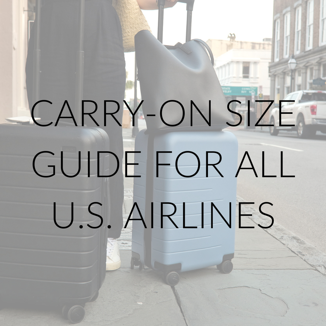 Alyssa with luggage and text overlay reads "Carry-on size guide for all US airlines"