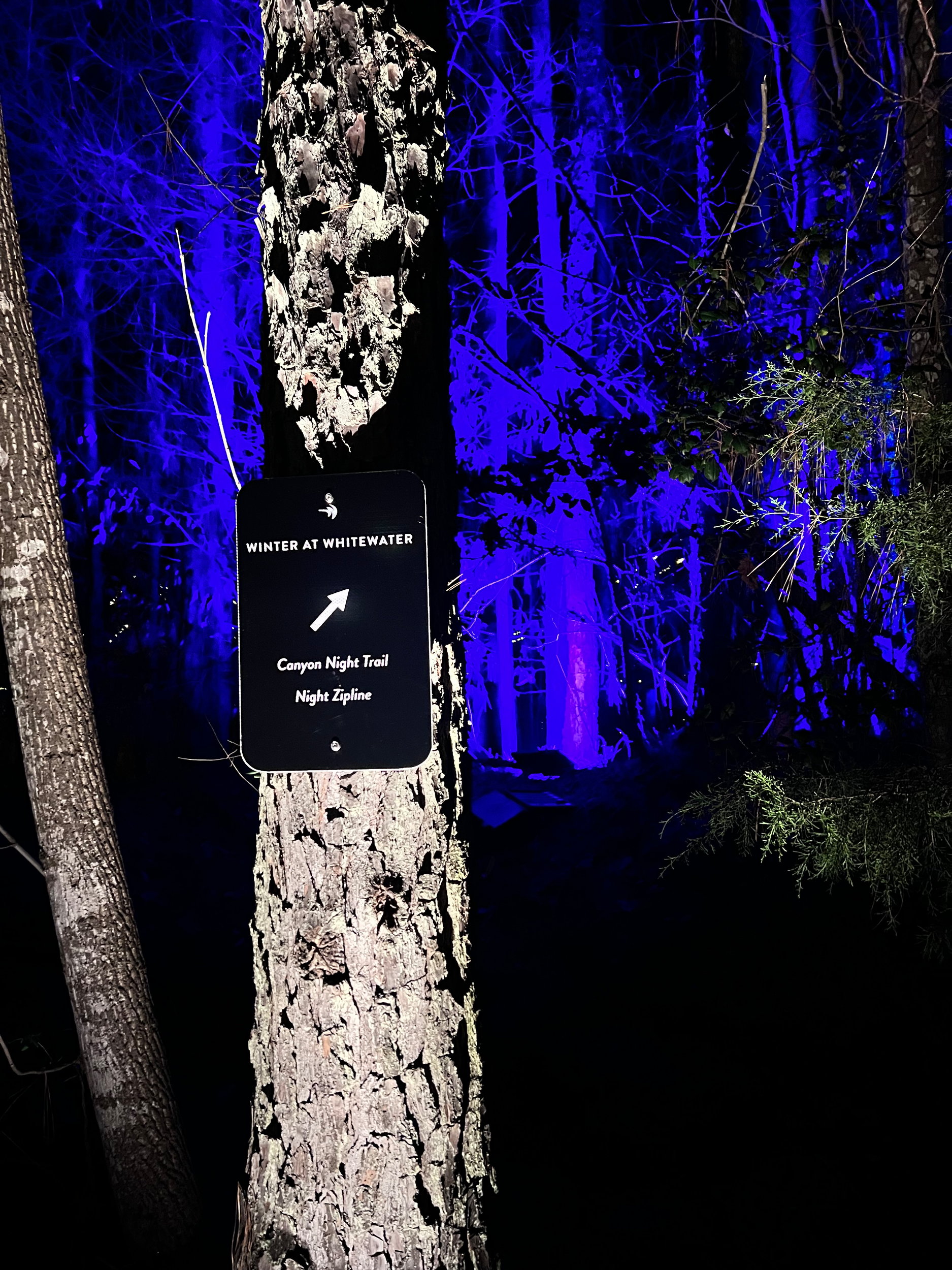 A sign indicating where to go for Winter activities at the Whitewater Center