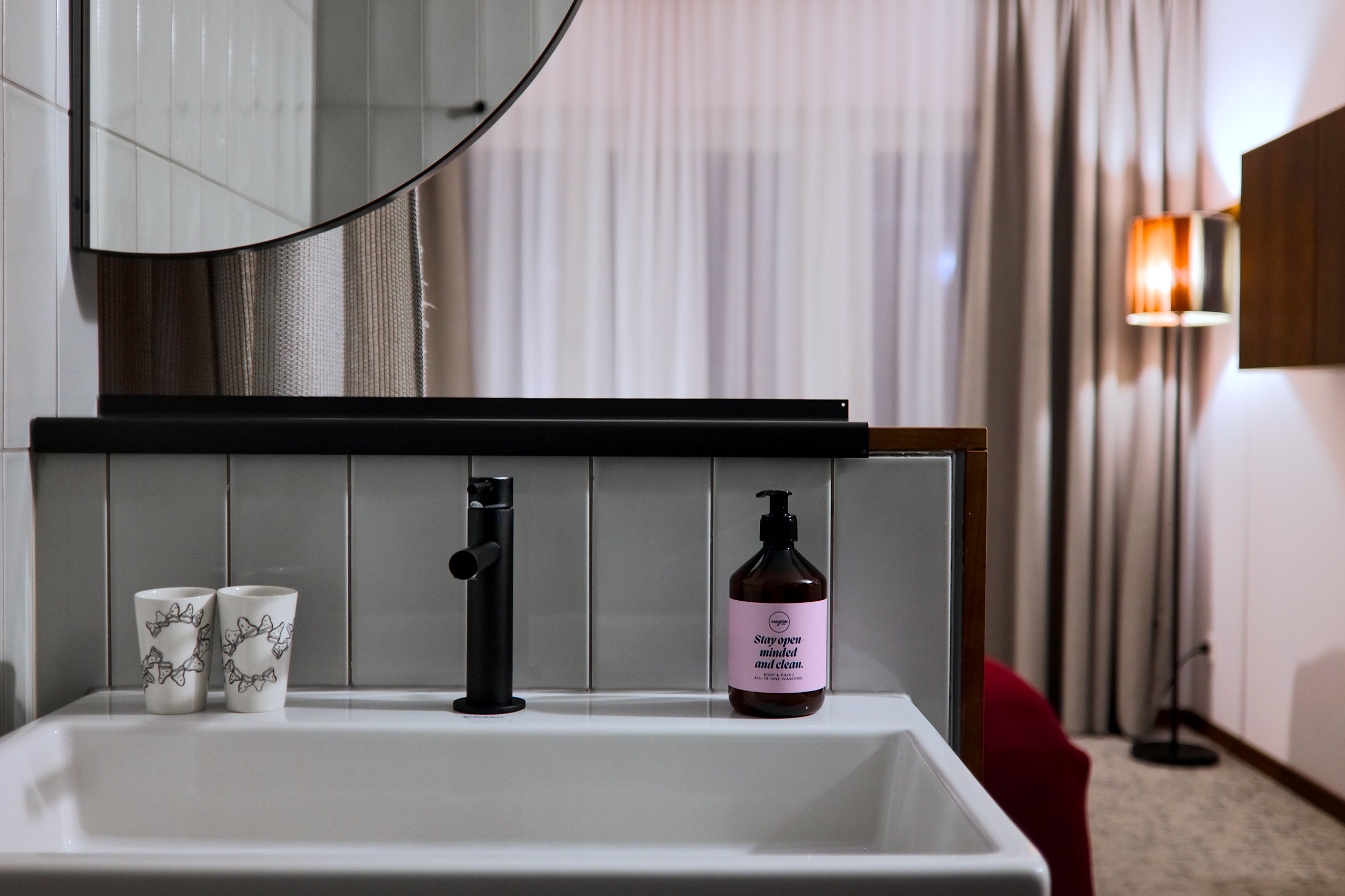 Sink with Lederhaas soap and artisan ceramic cups