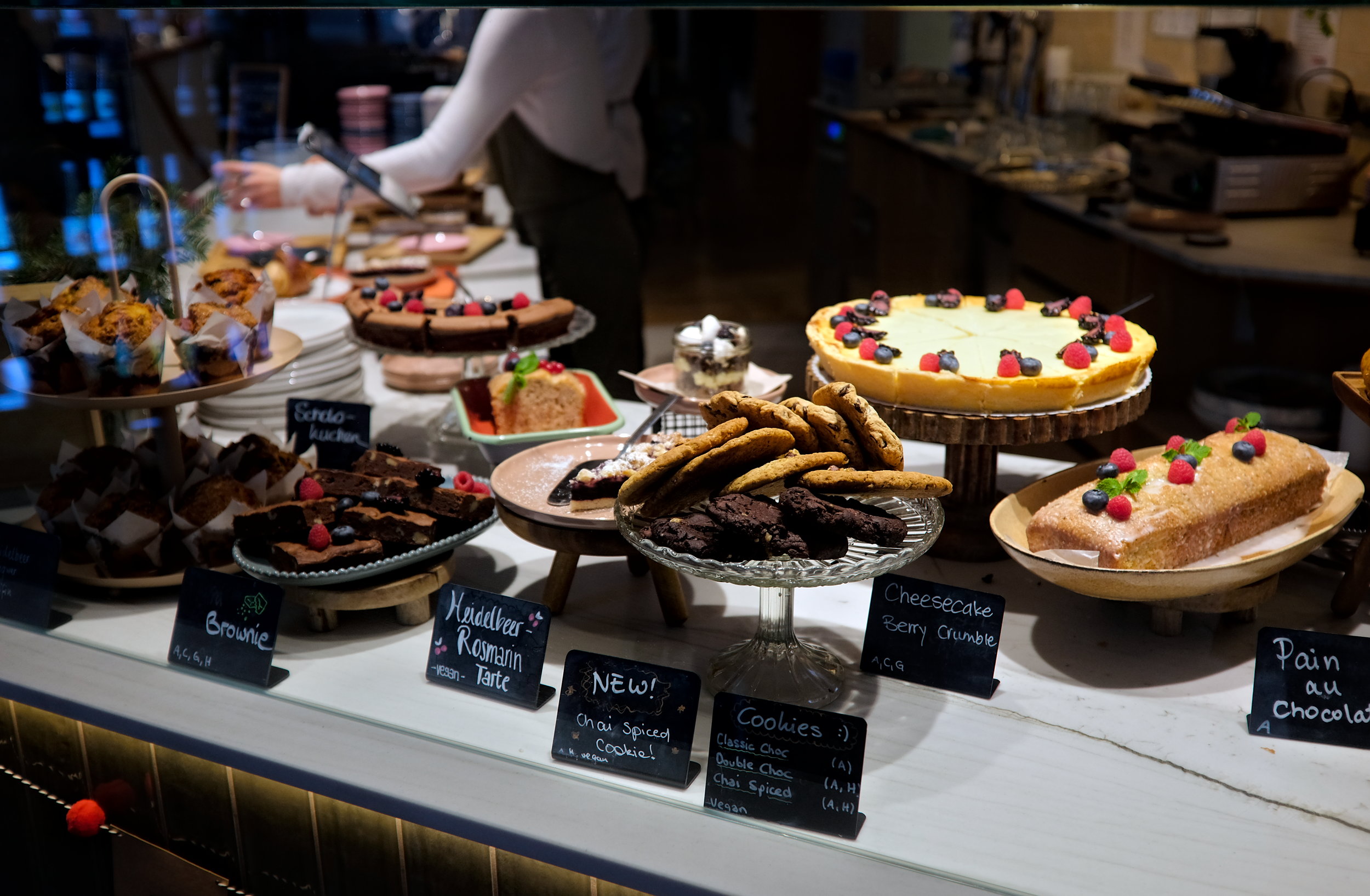 The pastry case at Café "das Goldstück" 