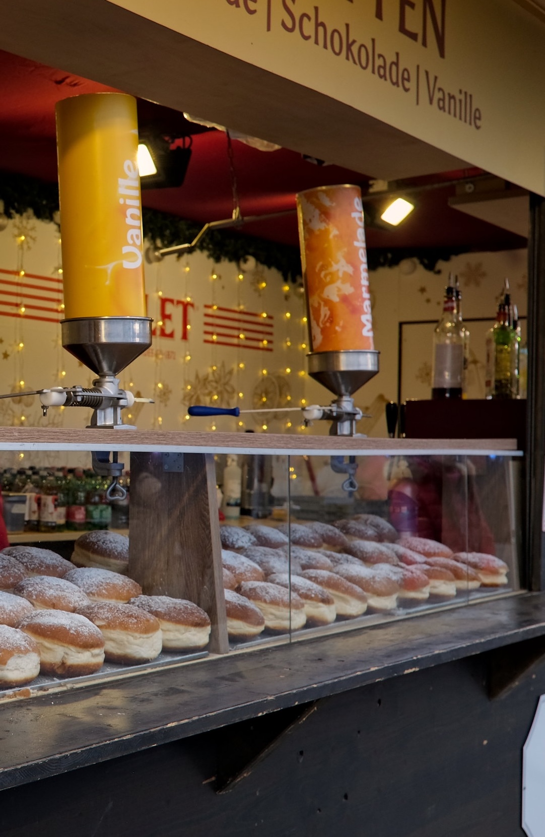 Krapfen ready to be filled at the market