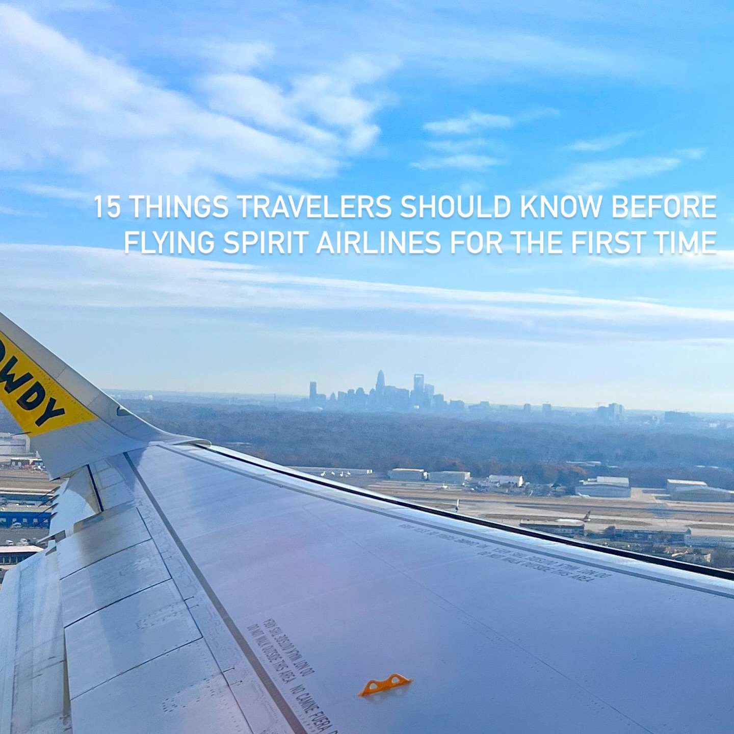 A view of a Spirit plane and the Charlotte skyline